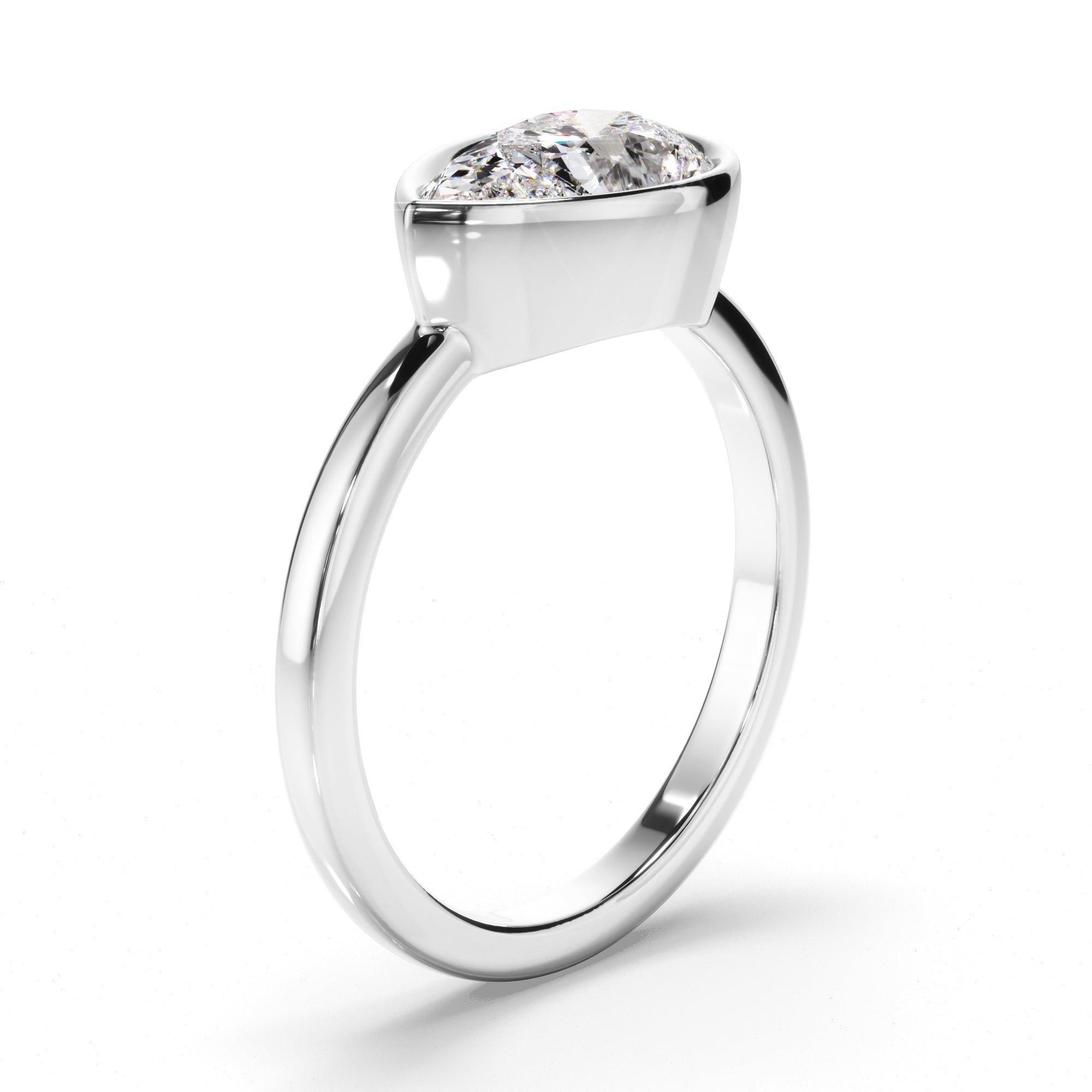 Clarisse - Pear Cut Diamond Bezel East West Solitaire Engagement Ring