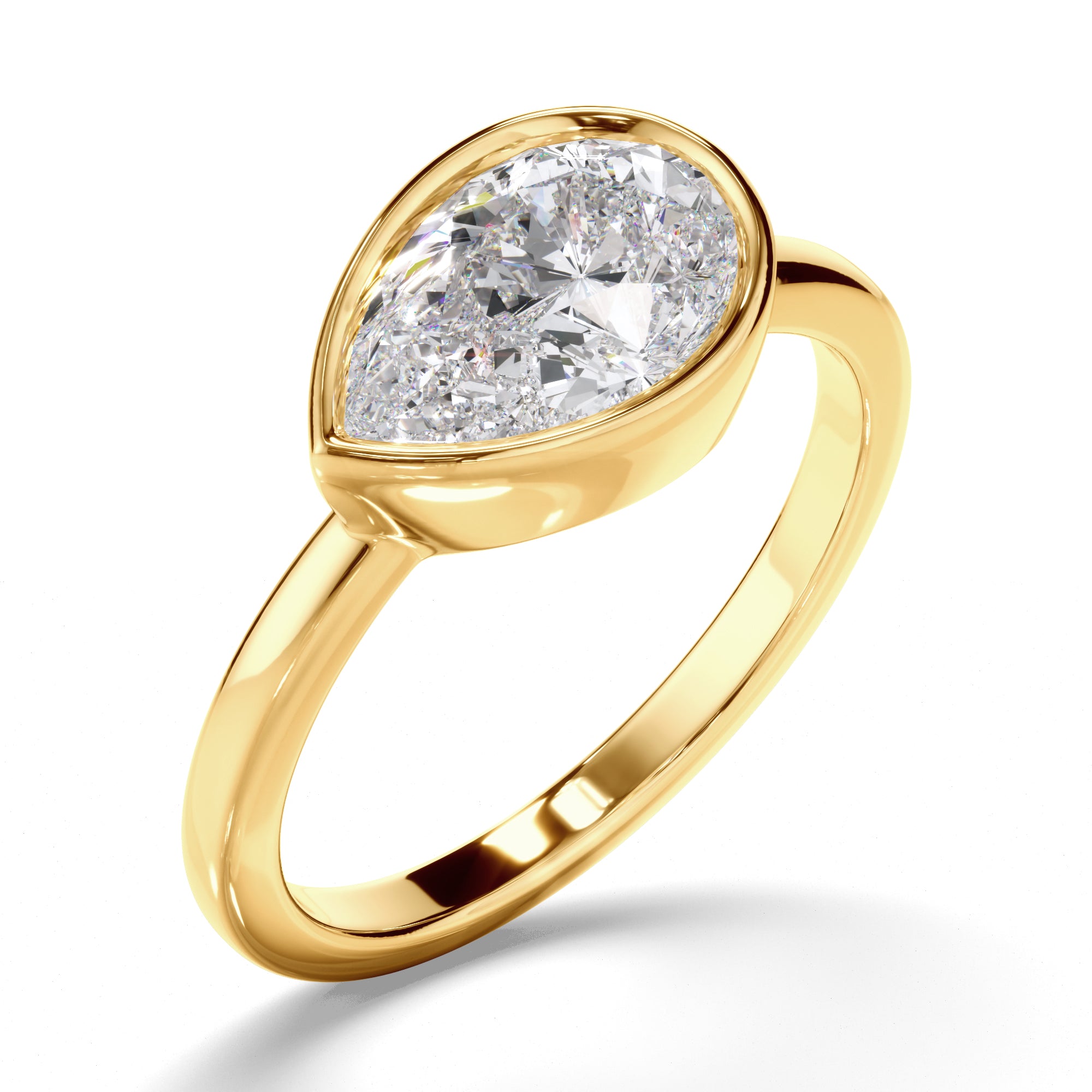 Clarisse - Pear Cut Diamond Bezel East West Solitaire Engagement Ring