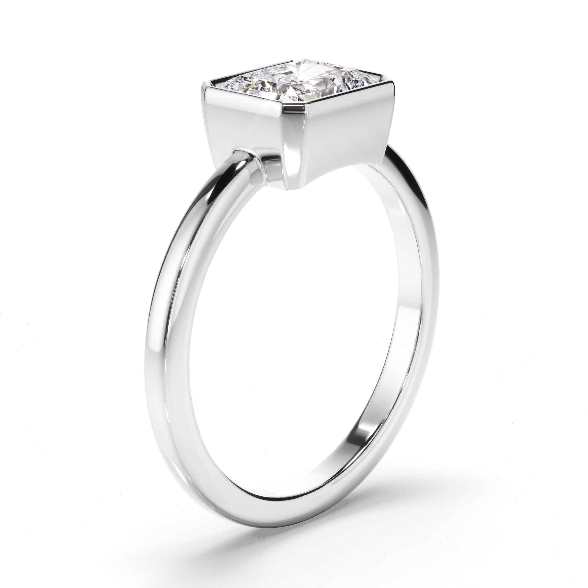Theia - Radiant Cut Diamond Bezel East West Solitaire Engagement Ring