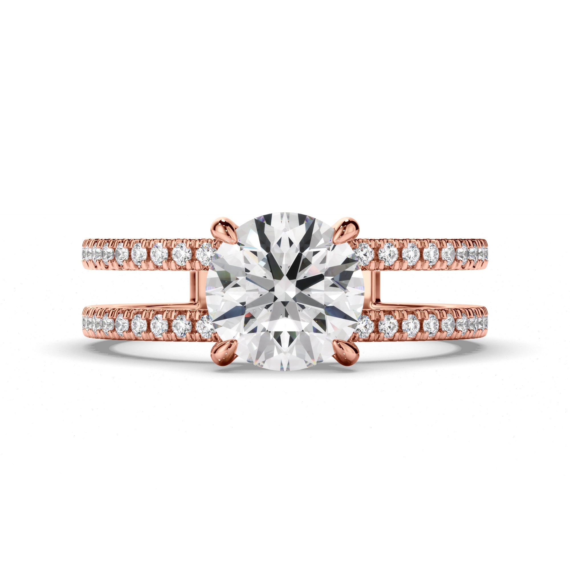 Madelina - Round Brilliant Cut Diamond Engagement Ring with Pave Sides