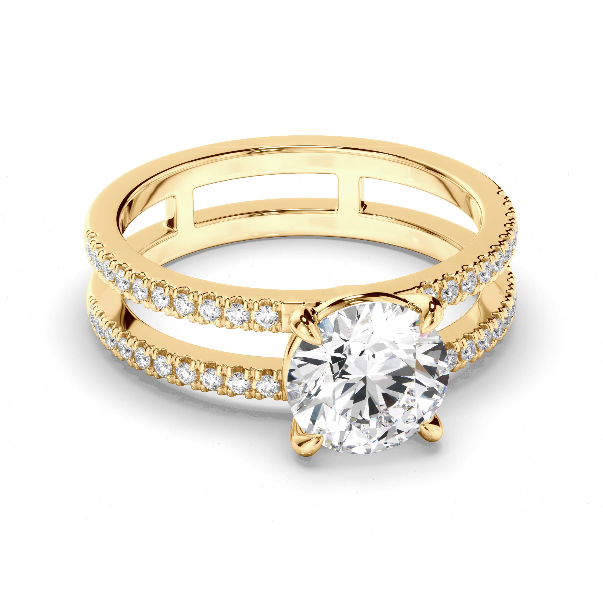 Madelina - Round Brilliant Cut Diamond Engagement Ring with Pave Sides
