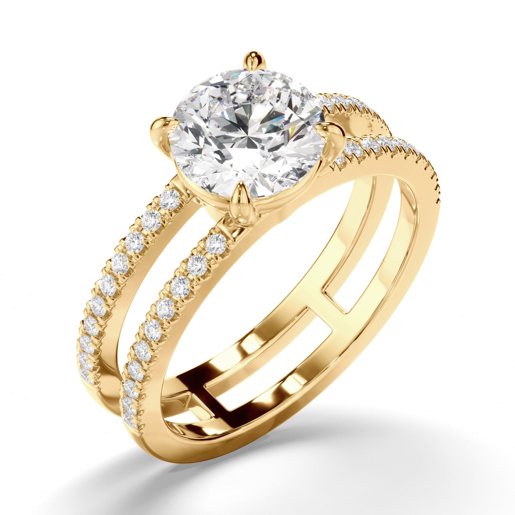 Madelina - Round Brilliant Cut Diamond Engagement Ring with Pave Sides