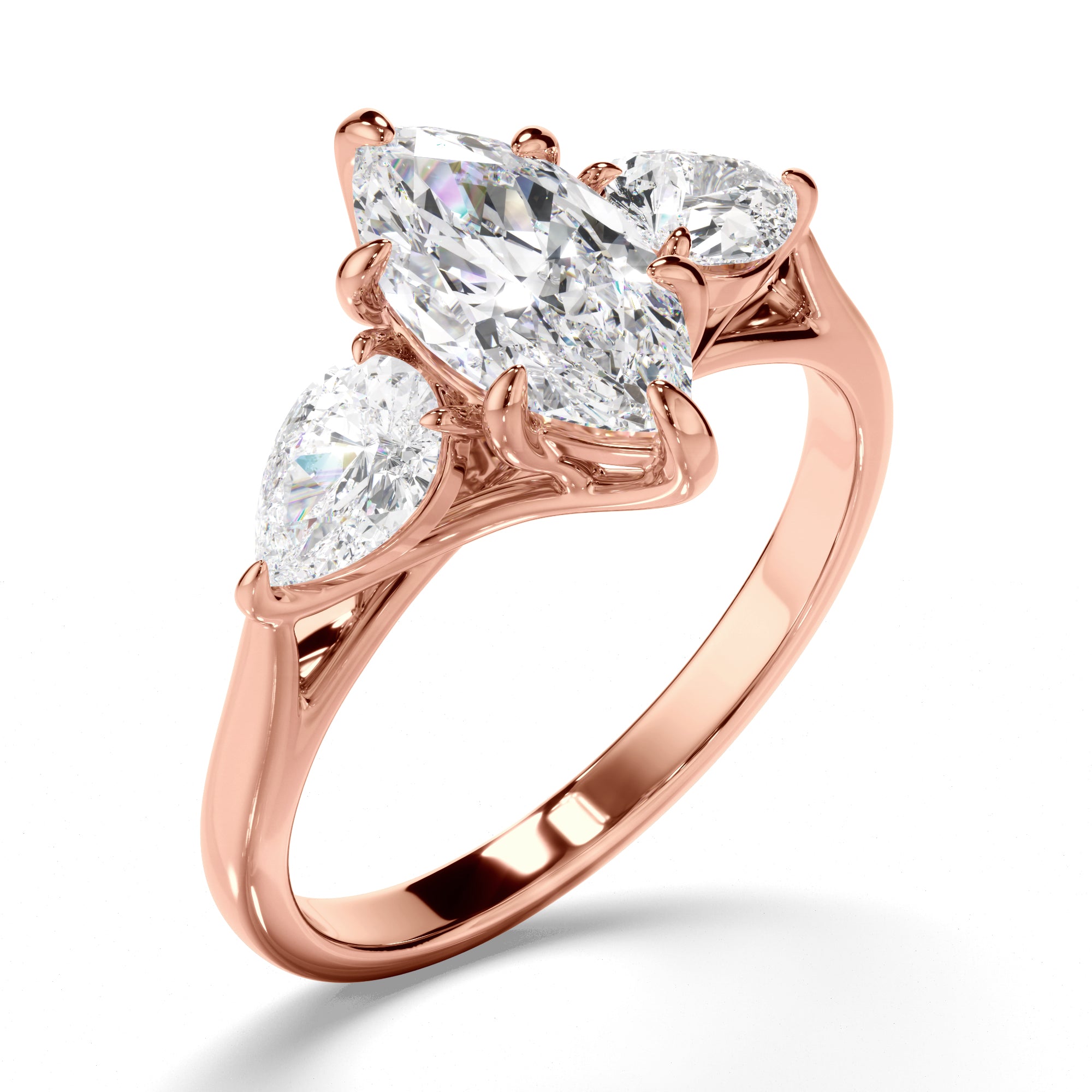 Scarlett - Marquise Cut Diamond Trilogy Engagement Ring with Pear Sides