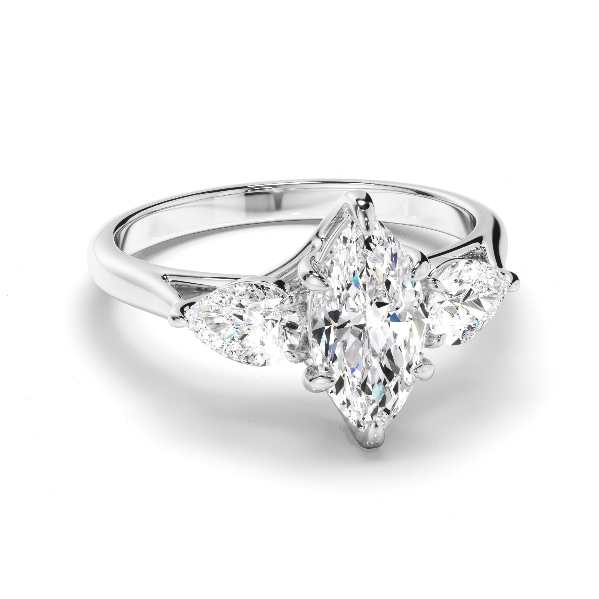 Scarlett - Marquise Cut Diamond Trilogy Engagement Ring with Pear Sides