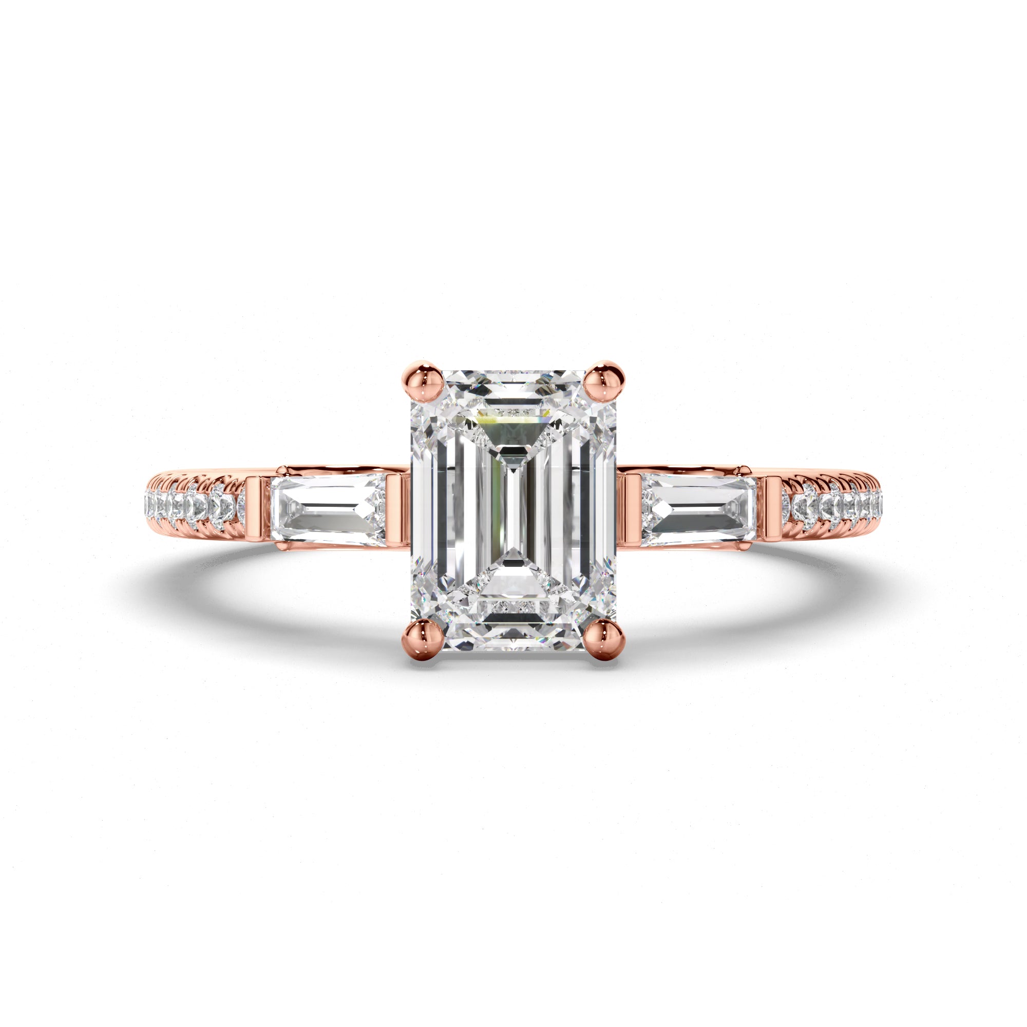 Annabelle - Emerald Cut Diamond Engagement Ring with Baguette & Pave Sides