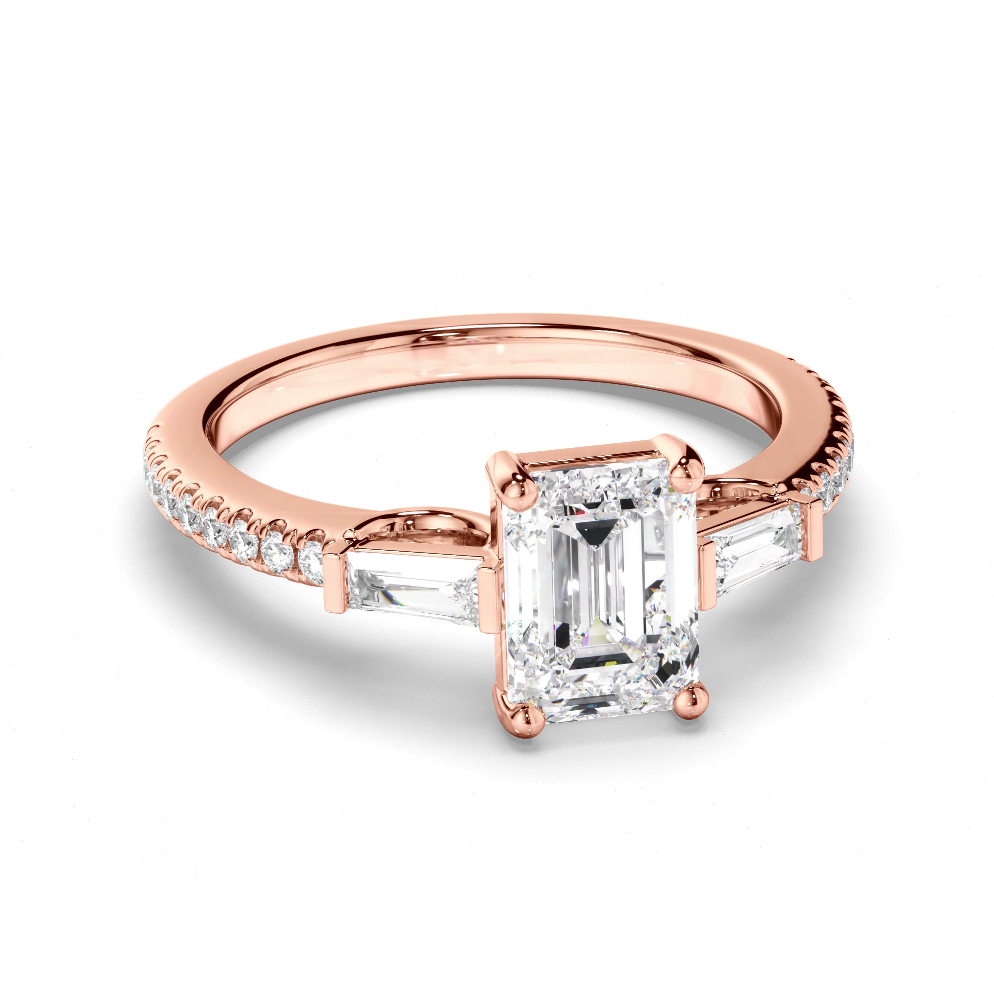 Annabelle - Emerald Cut Diamond Engagement Ring with Baguette & Pave Sides
