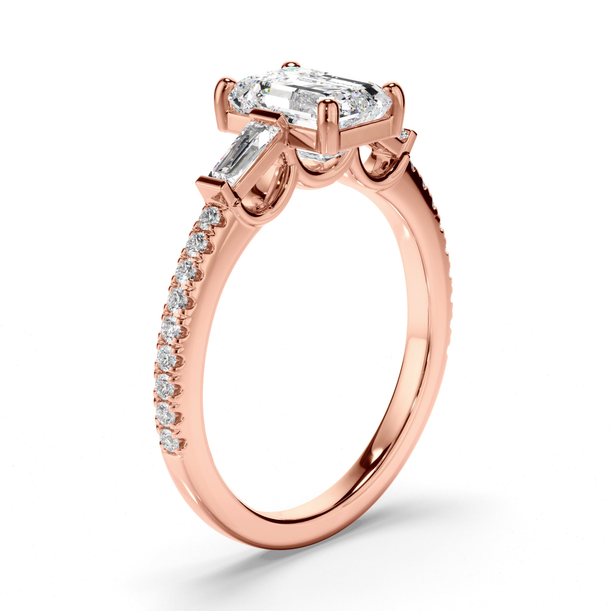 Annabelle - Emerald Cut Diamond Engagement Ring with Baguette & Pave Sides