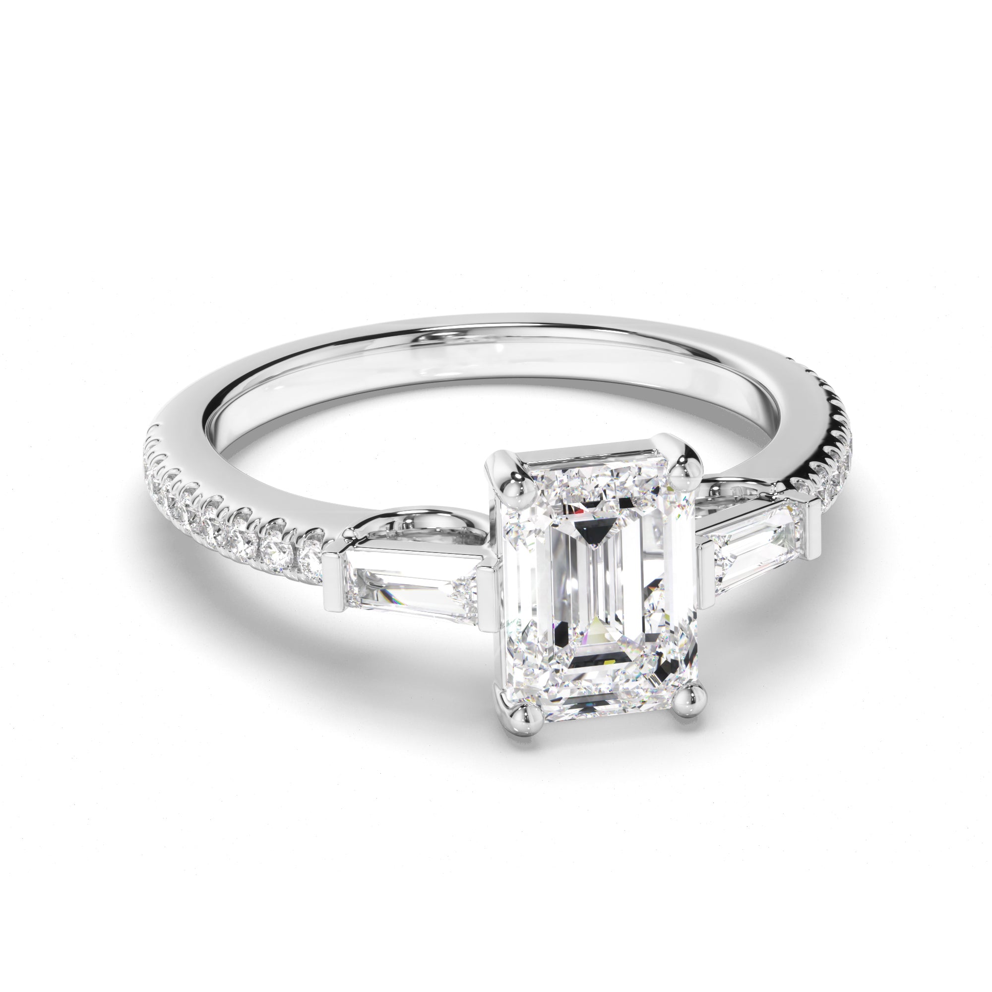 Annabelle - Emerald Cut Diamond Engagement Ring with Baguette & Pave Sides