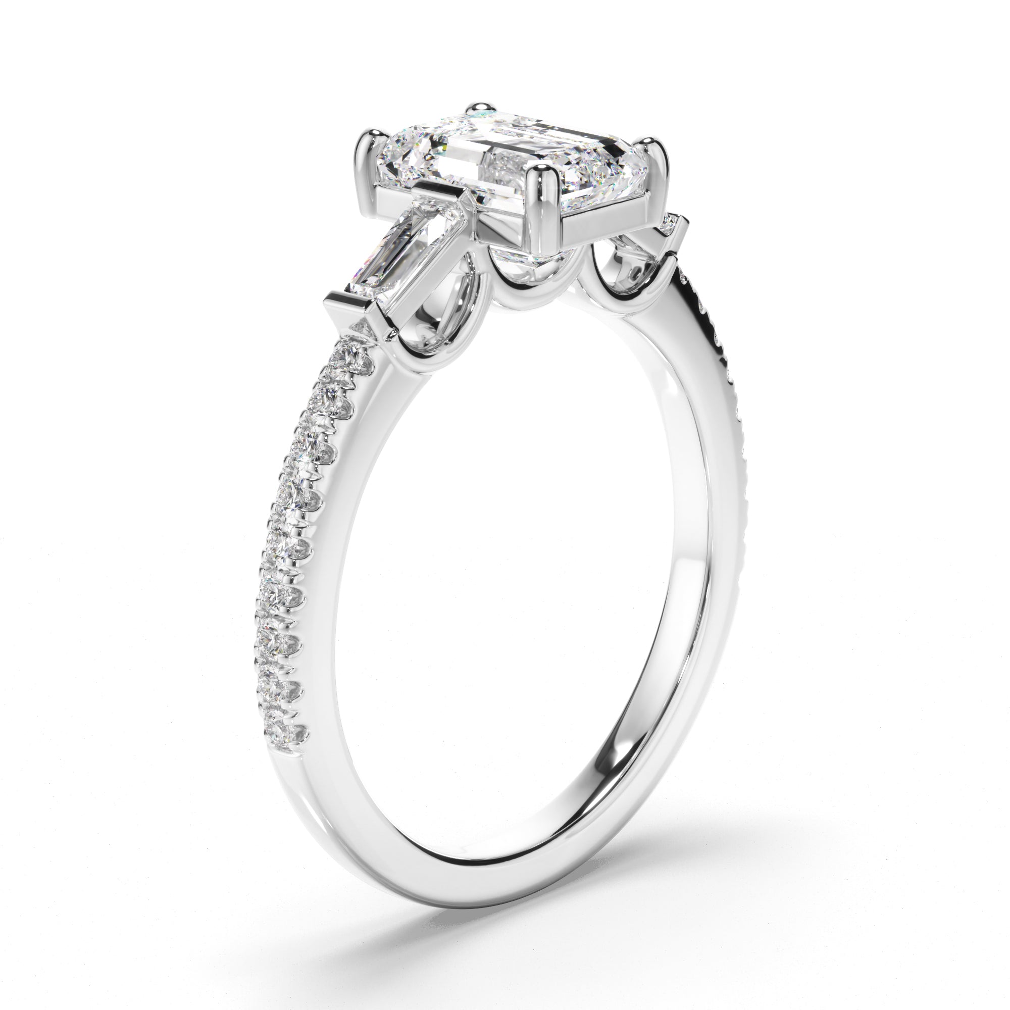 Annabelle - Emerald Cut Diamond Engagement Ring with Baguette & Pave Sides