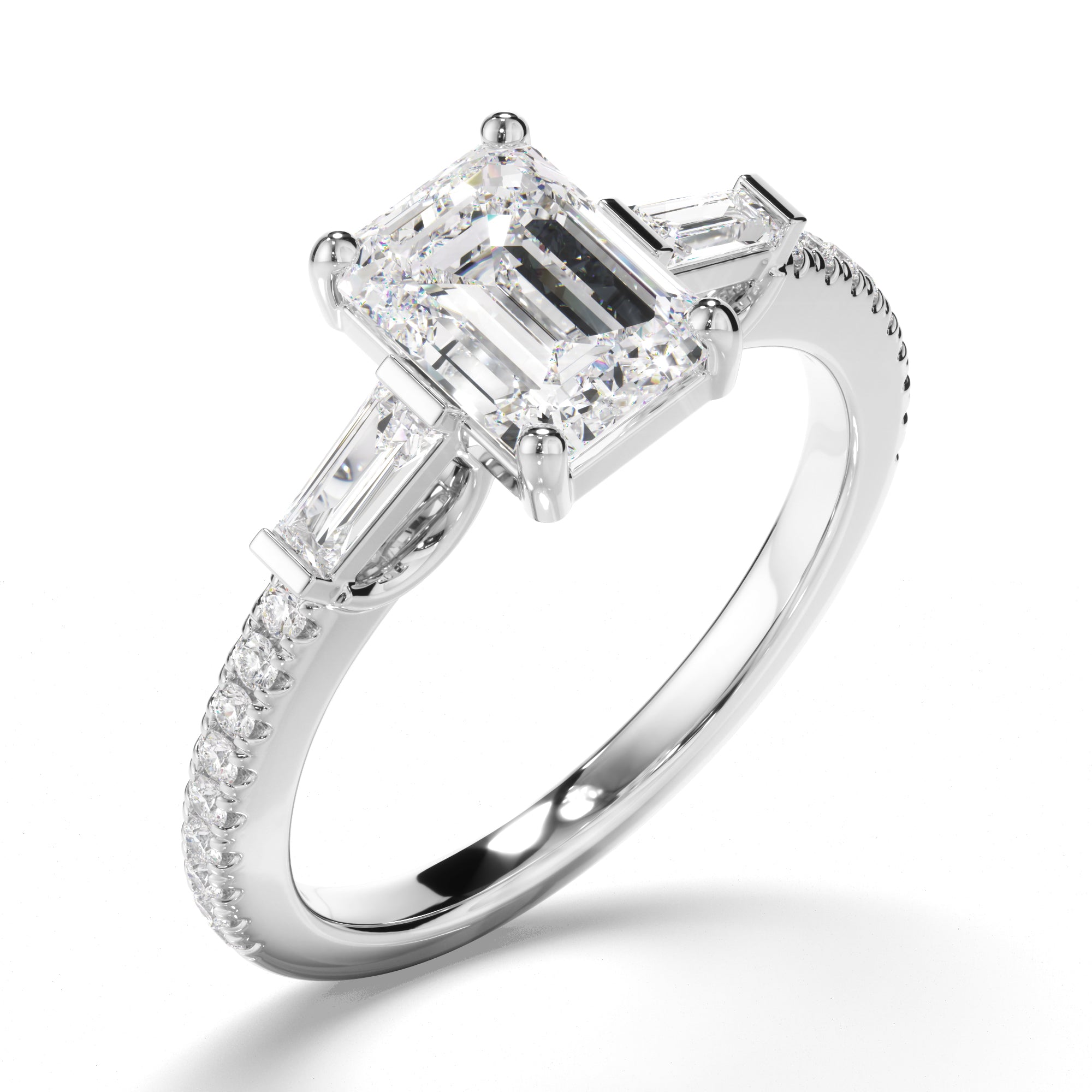 Annabelle - Emerald Cut Diamond Engagement Ring with Baguette & Pave Sides
