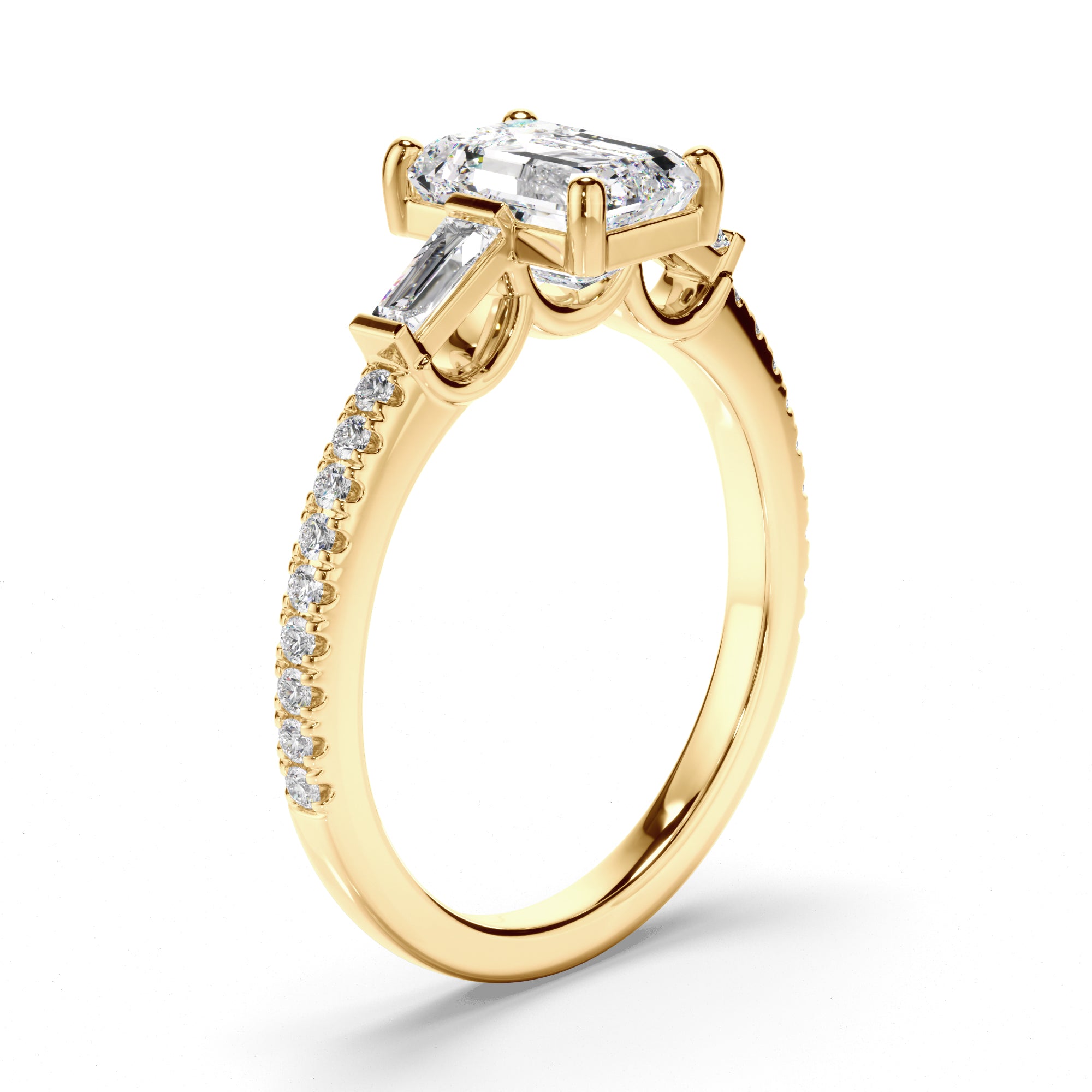 Annabelle - Emerald Cut Diamond Engagement Ring with Baguette & Pave Sides