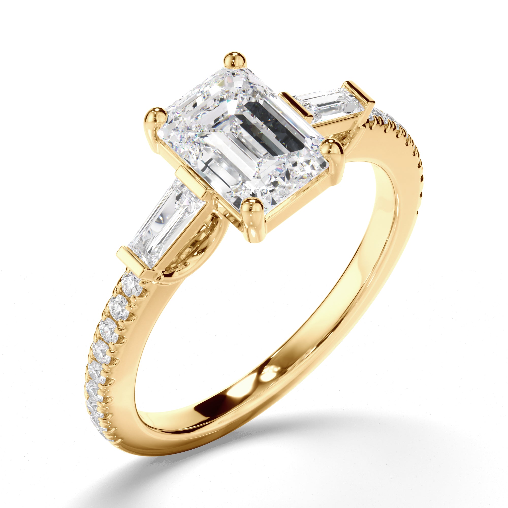 Annabelle - Emerald Cut Diamond Engagement Ring with Baguette & Pave Sides