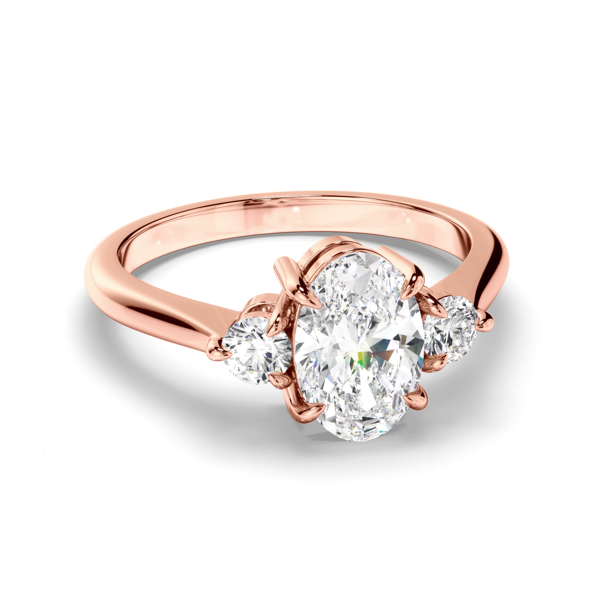 Thea - Oval Cut Diamond Trilogy Engagement Ring with Round Brilliant Sides