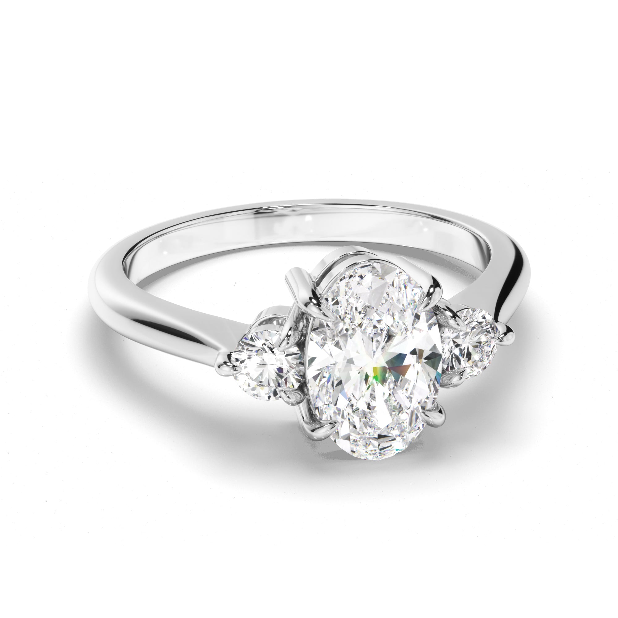 Thea - Oval Cut Diamond Trilogy Engagement Ring with Round Brilliant Sides