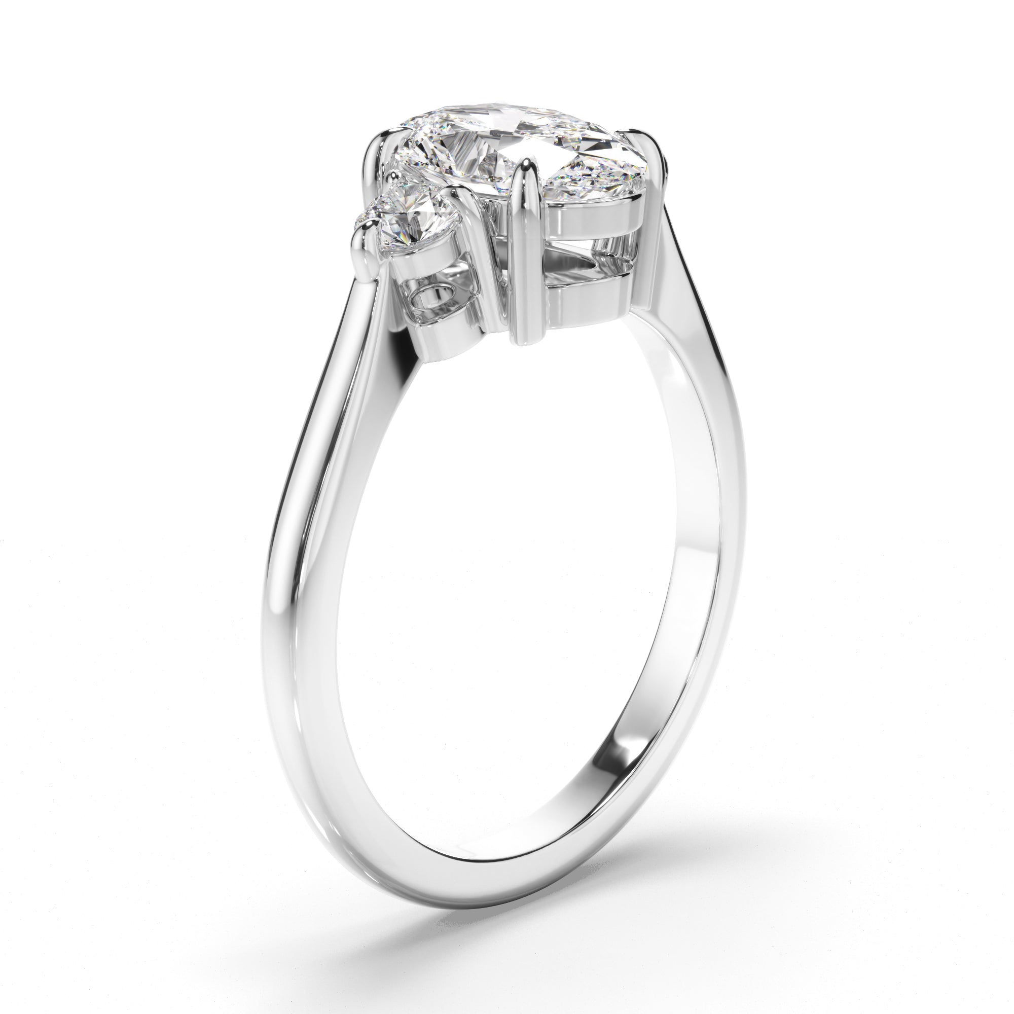 Thea - Oval Cut Diamond Trilogy Engagement Ring with Round Brilliant Sides