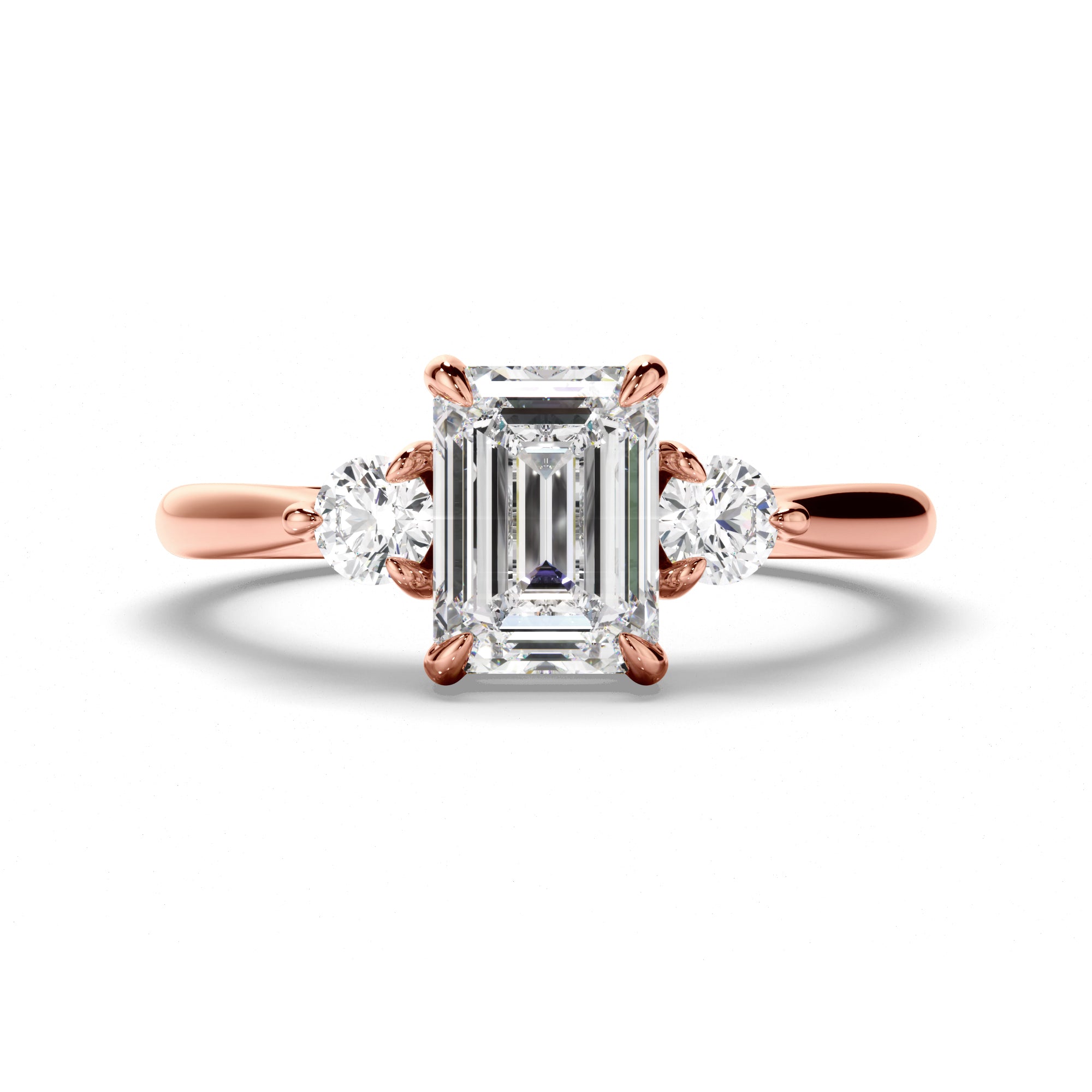 Isadora - Emerald Cut Diamond Trilogy Engagement Ring with Round Brilliant Sides