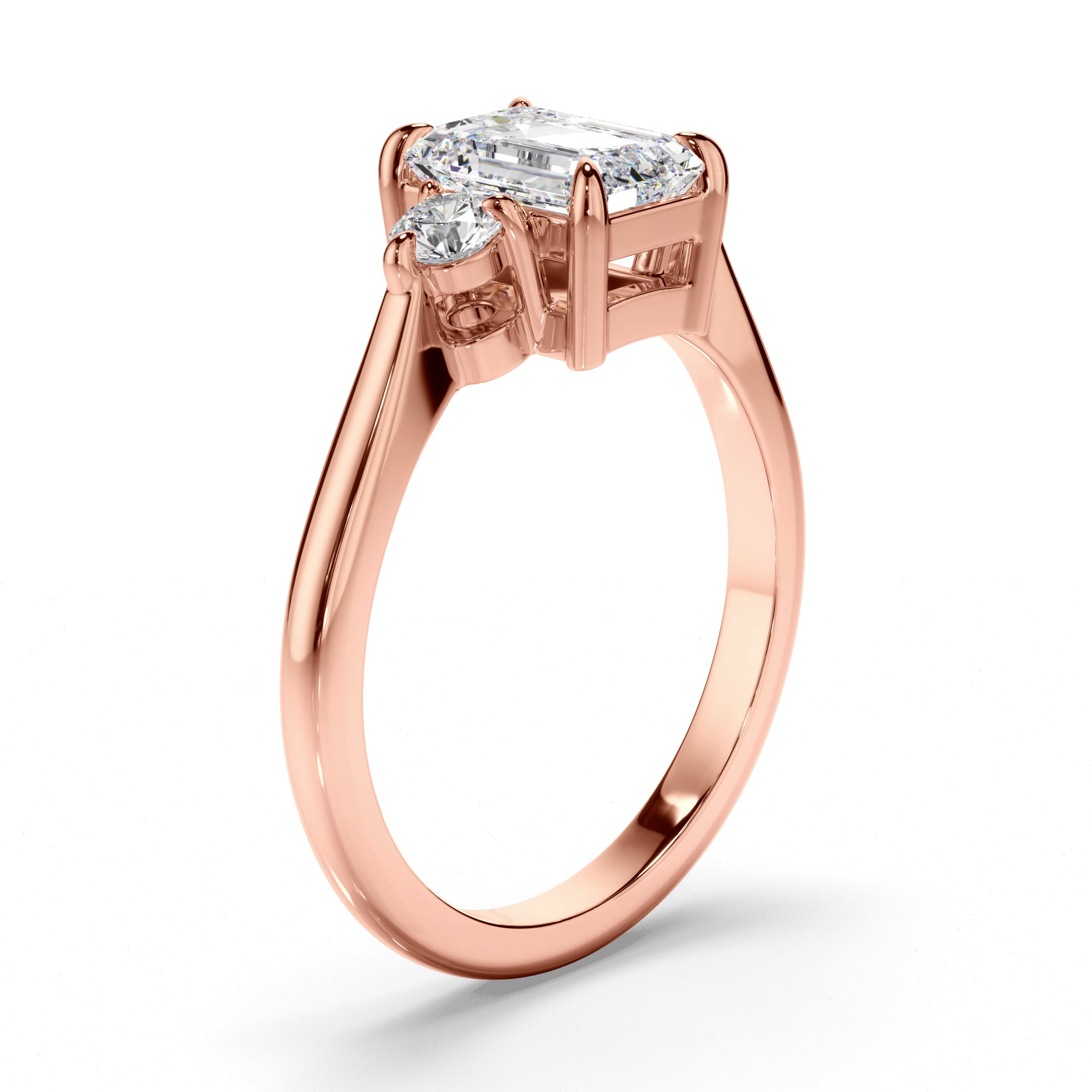 Isadora - Emerald Cut Diamond Trilogy Engagement Ring with Round Brilliant Sides