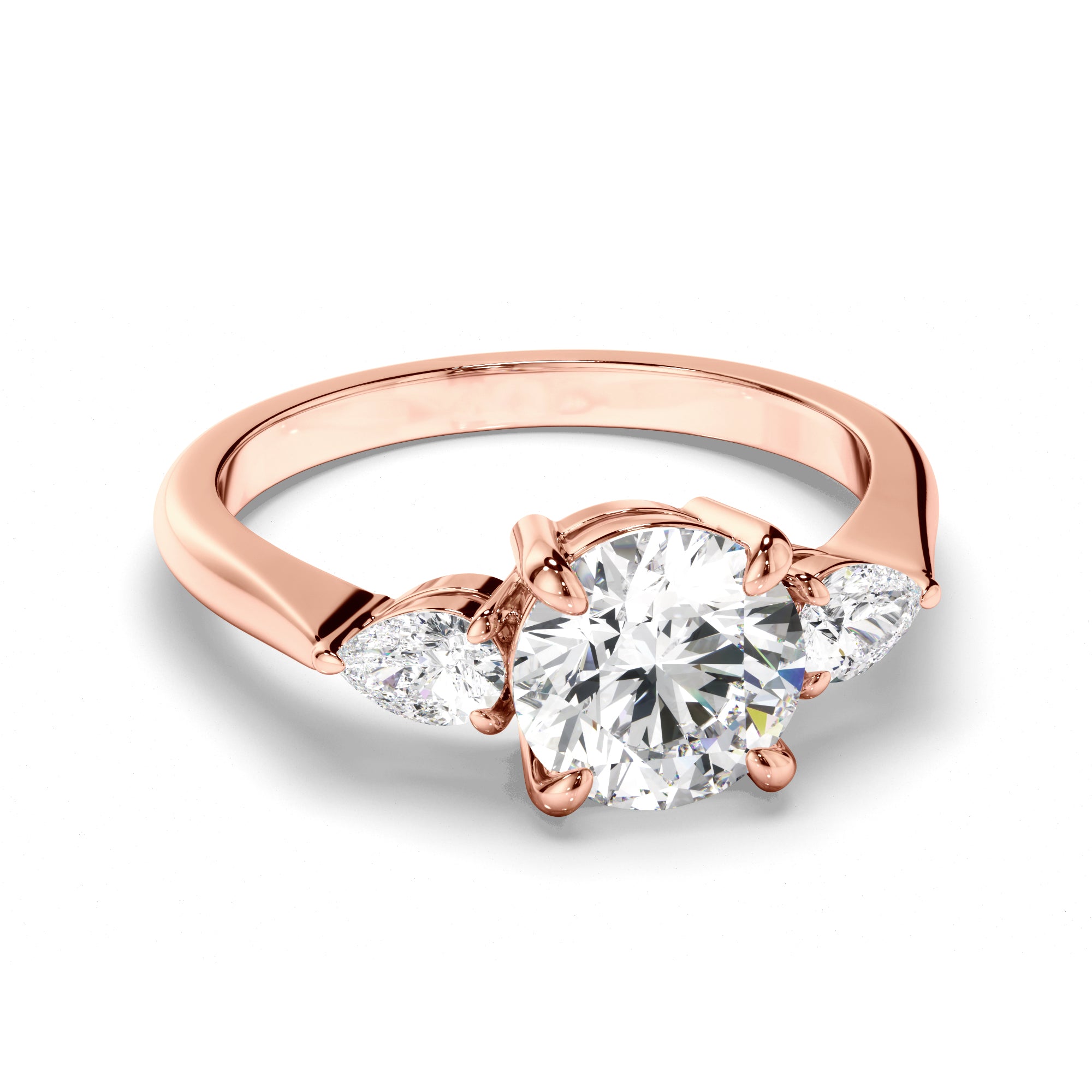 Elowen - Round Brilliant Cut Diamond Trilogy Engagement Ring with Pear Sides