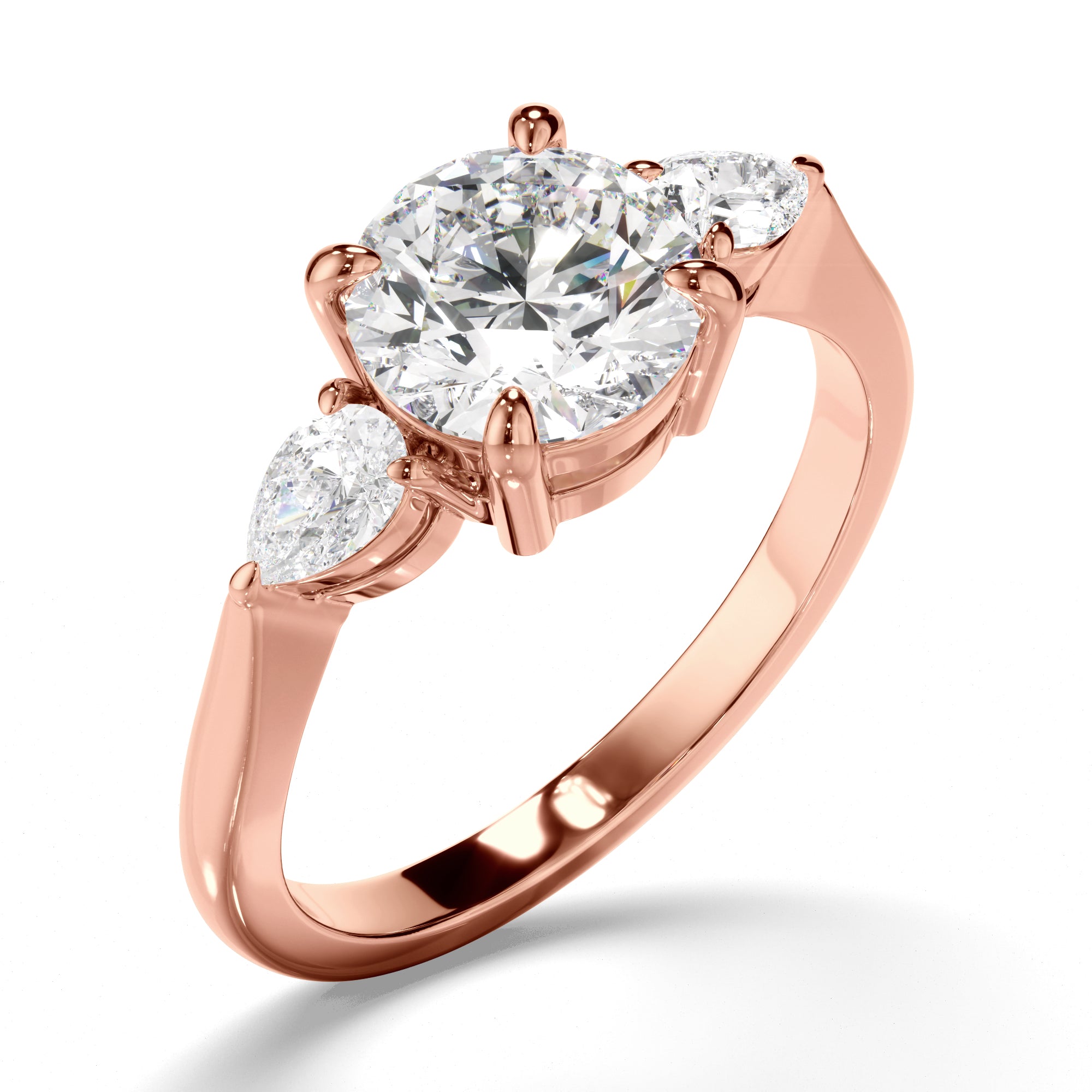 Elowen - Round Brilliant Cut Diamond Trilogy Engagement Ring with Pear Sides