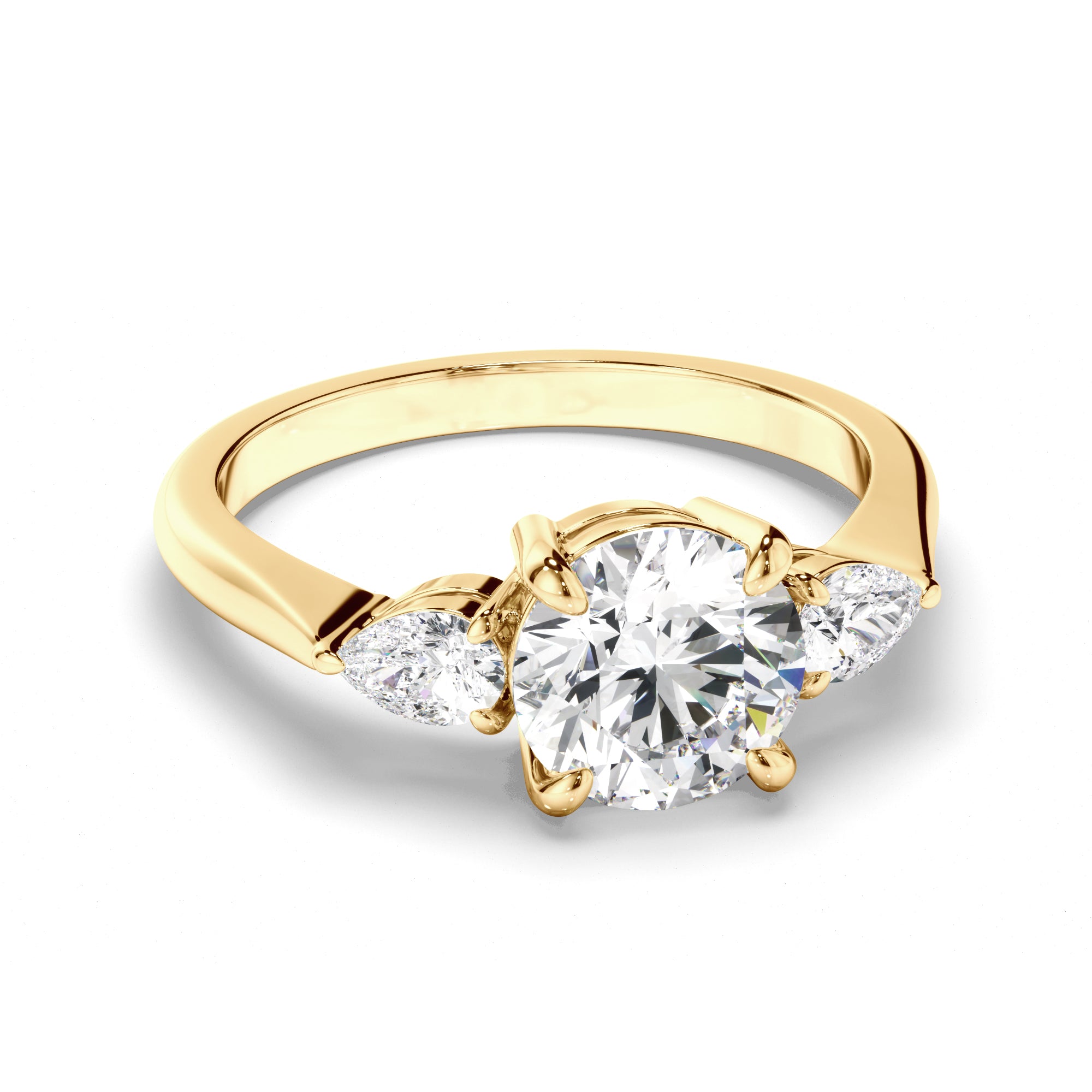 Elowen - Round Brilliant Cut Diamond Trilogy Engagement Ring with Pear Sides