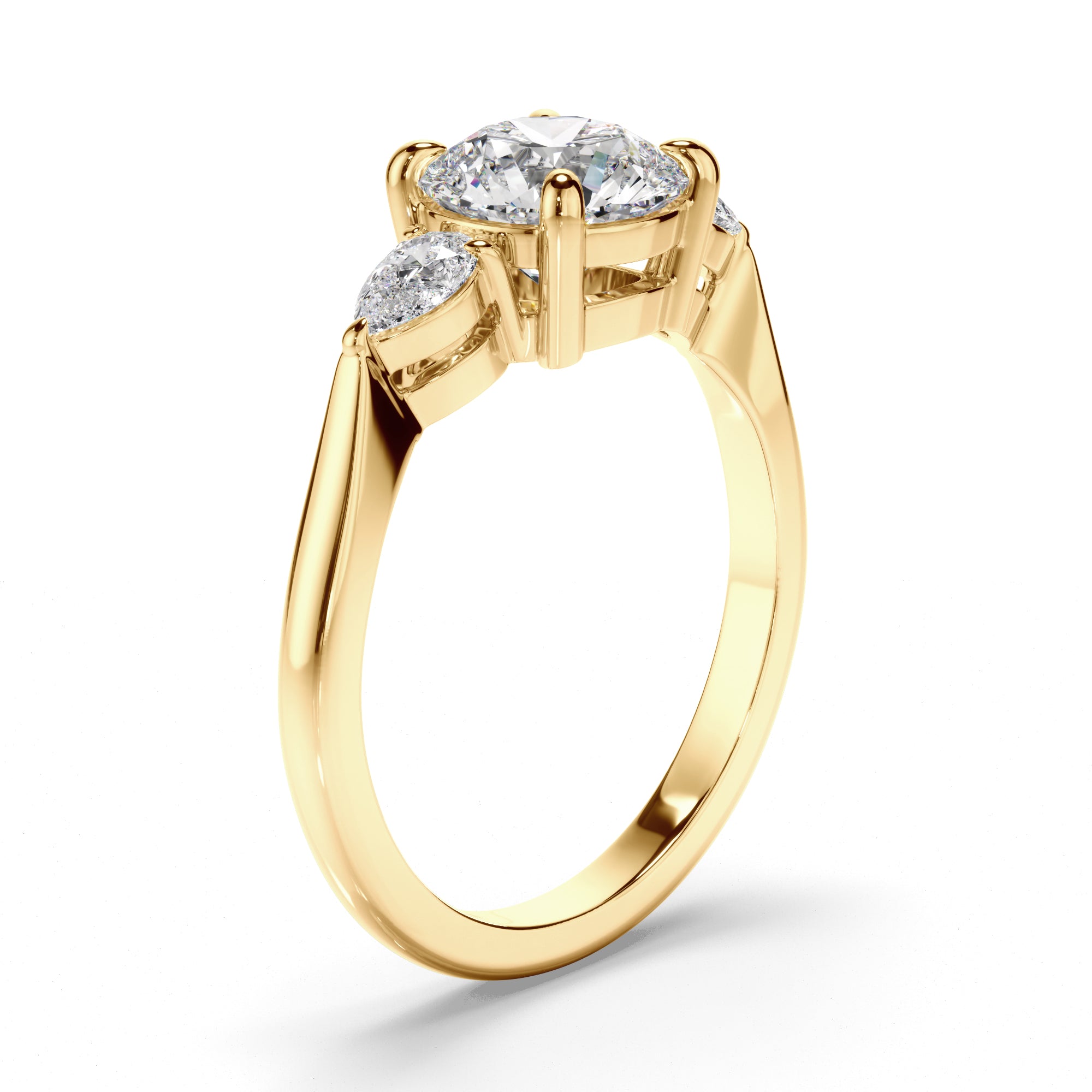 Elowen - Round Brilliant Cut Diamond Trilogy Engagement Ring with Pear Sides