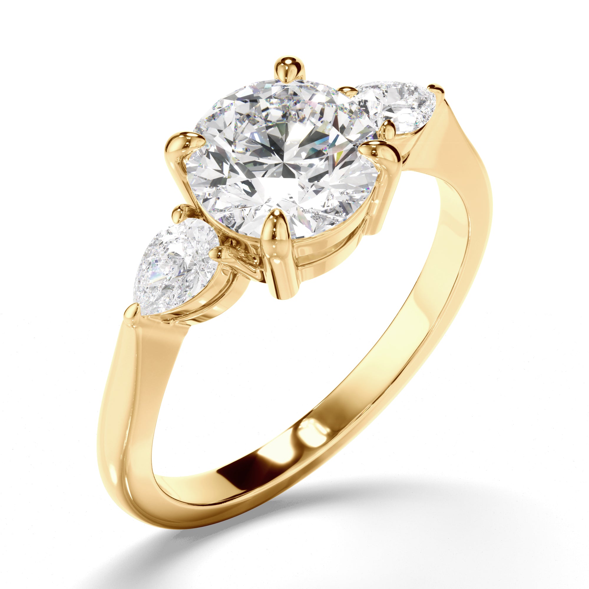 Elowen - Round Brilliant Cut Diamond Trilogy Engagement Ring with Pear Sides