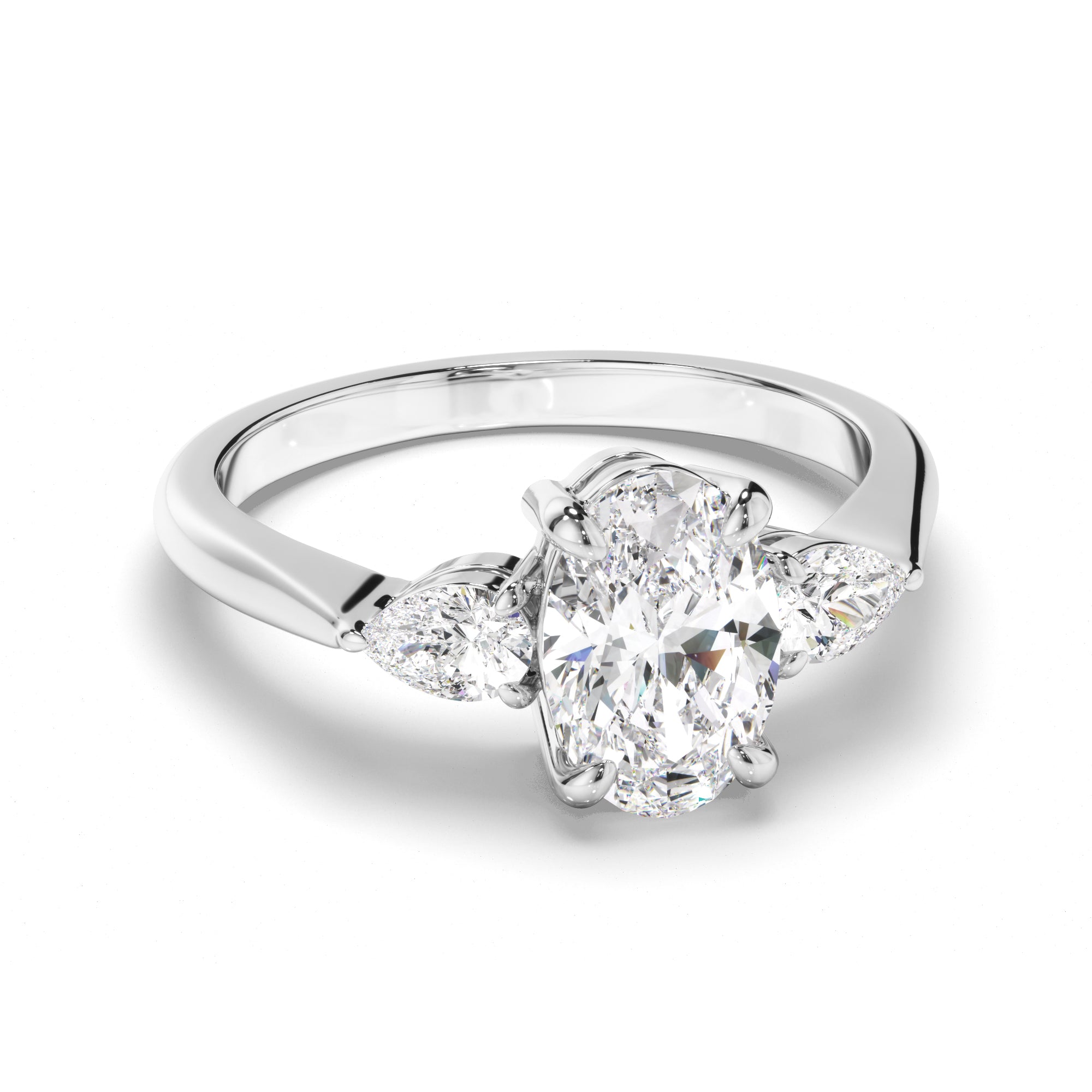 Luciana - Oval Cut Diamond Trilogy Engagement Ring with Pear Sides