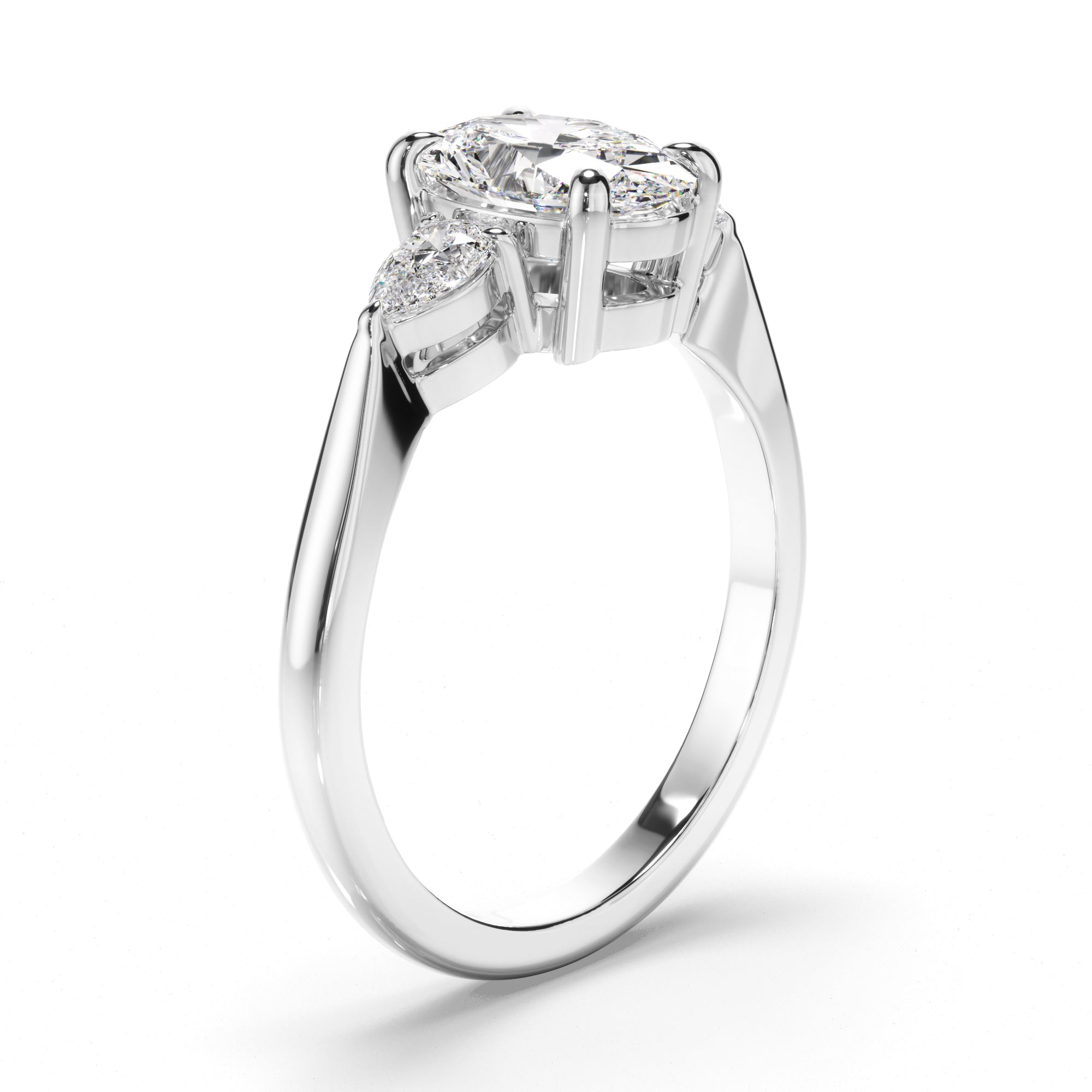 Luciana - Oval Cut Diamond Trilogy Engagement Ring with Pear Sides