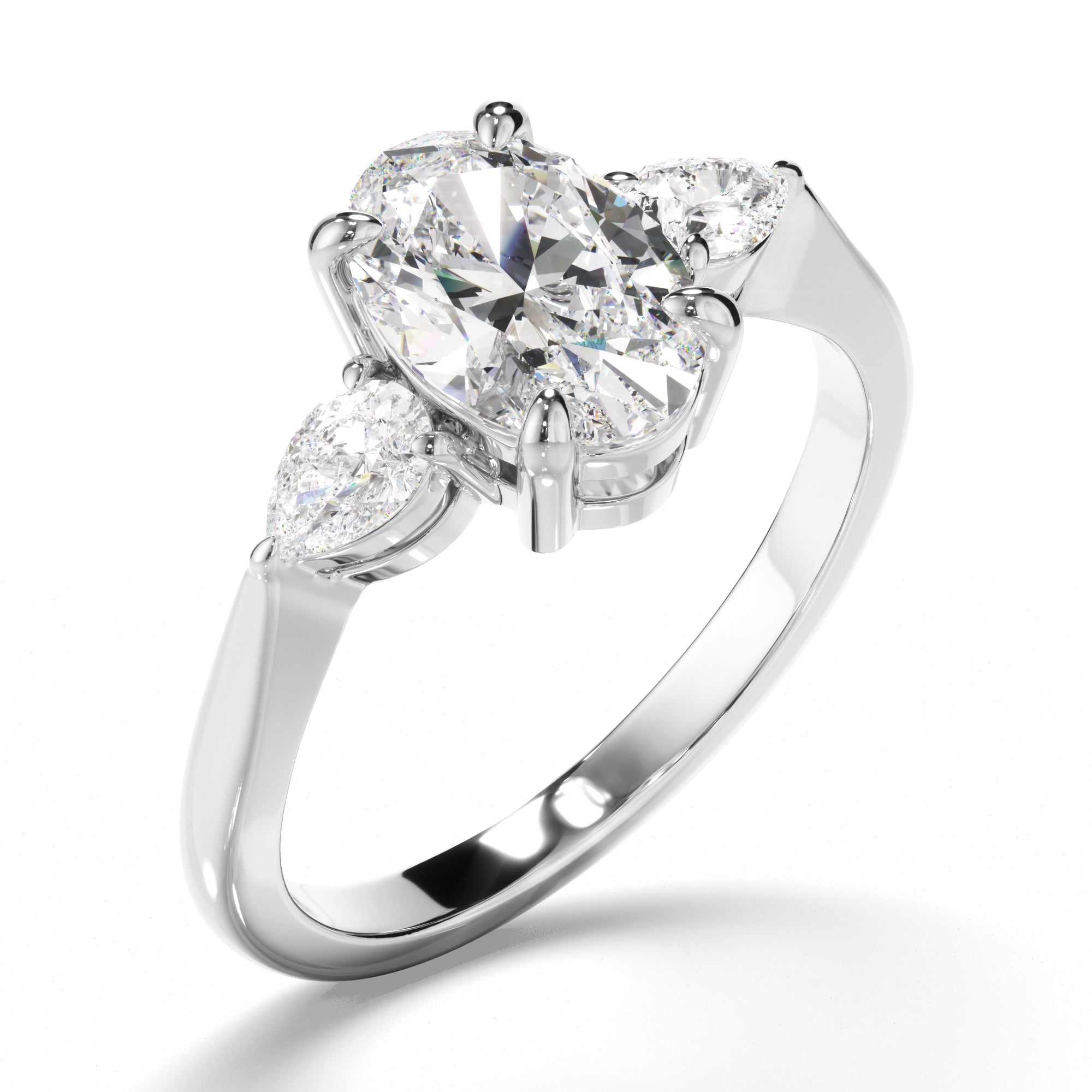 Luciana - Oval Cut Diamond Trilogy Engagement Ring with Pear Sides