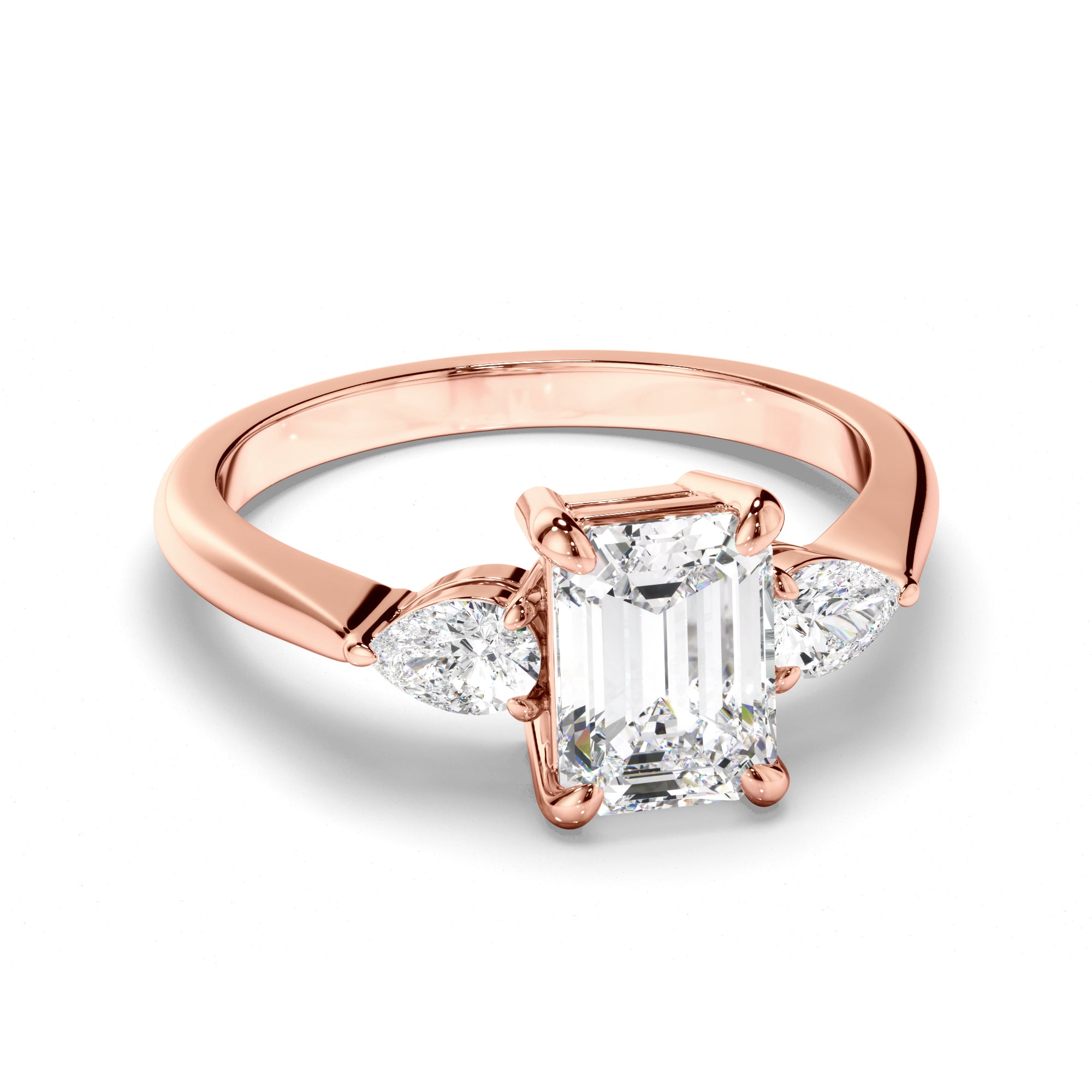 Ariella - Emerald Cut Diamond Trilogy Engagement Ring with Pear Sides