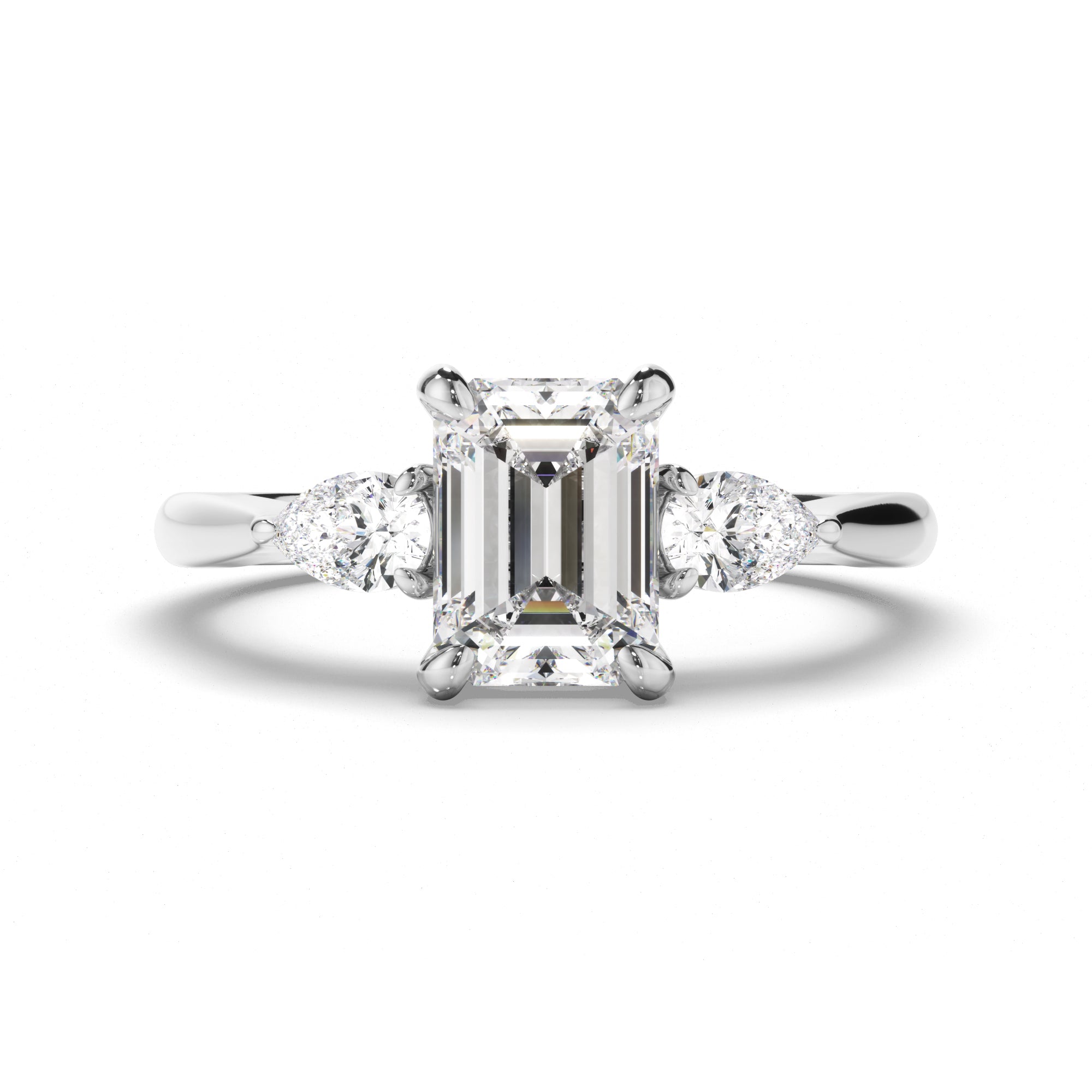 Ariella - Emerald Cut Diamond Trilogy Engagement Ring with Pear Sides