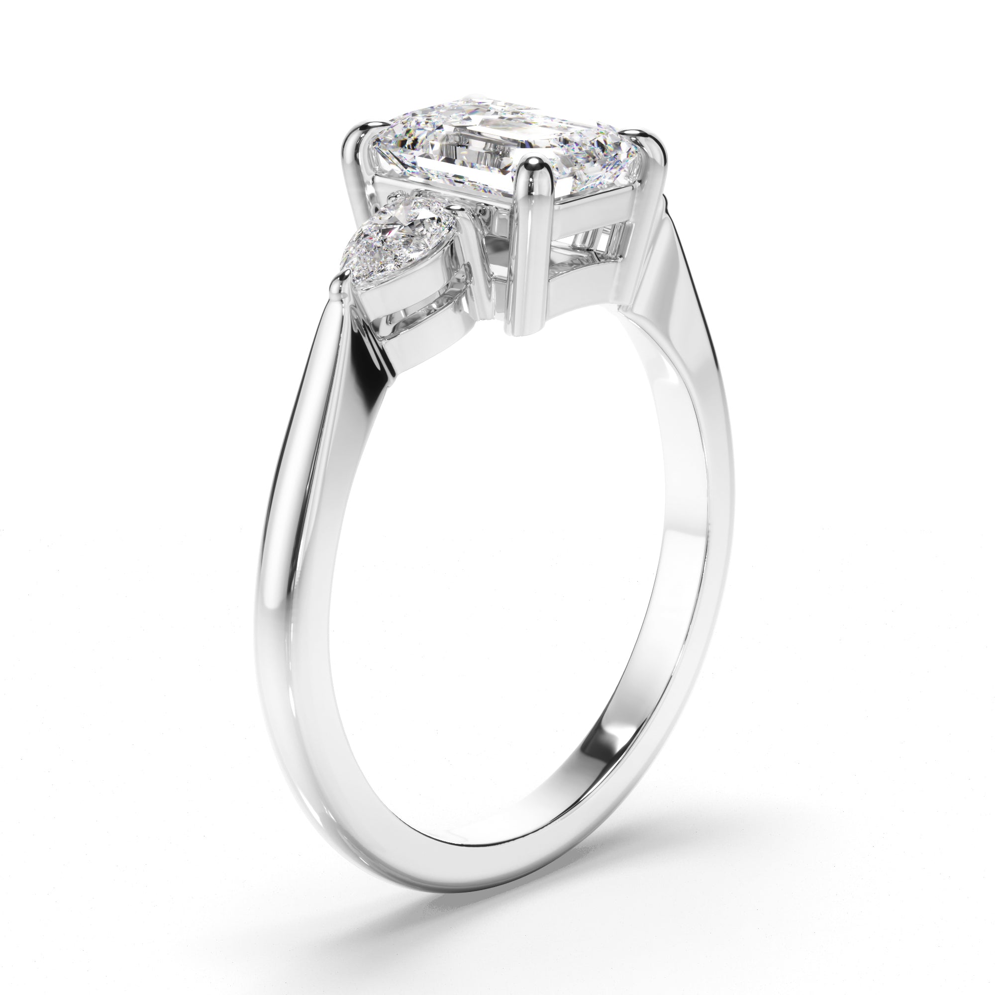 Ariella - Emerald Cut Diamond Trilogy Engagement Ring with Pear Sides