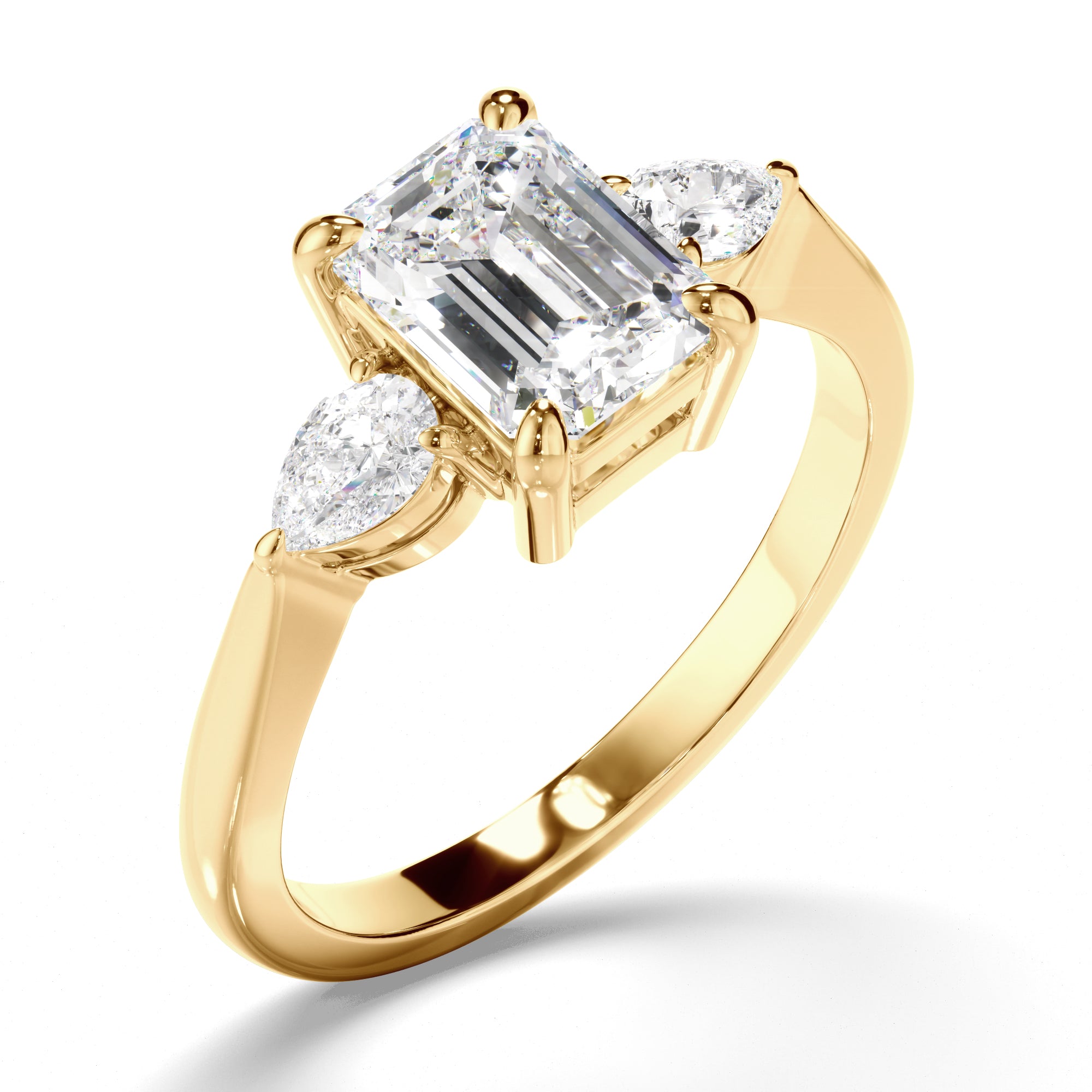 Ariella - Emerald Cut Diamond Trilogy Engagement Ring with Pear Sides