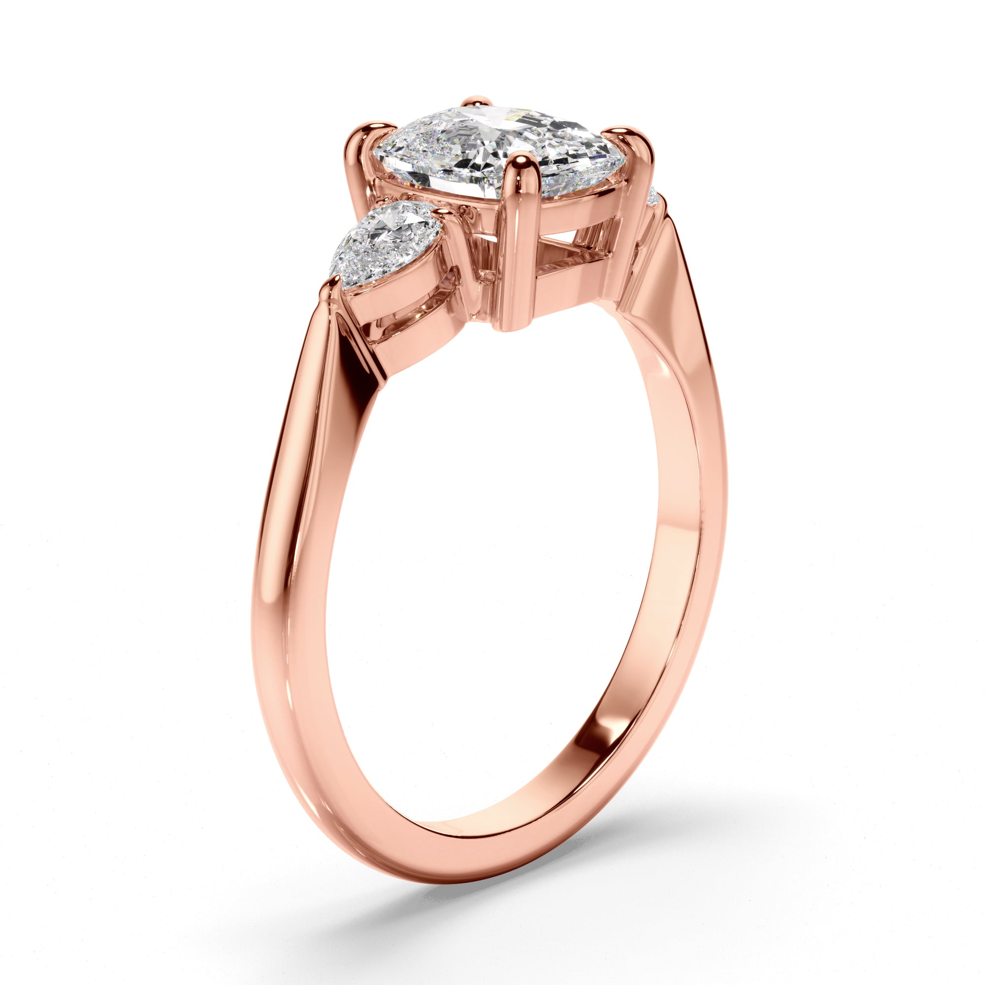 Alma - Cushion Cut Diamond Trilogy Engagement Ring with Pear Sides