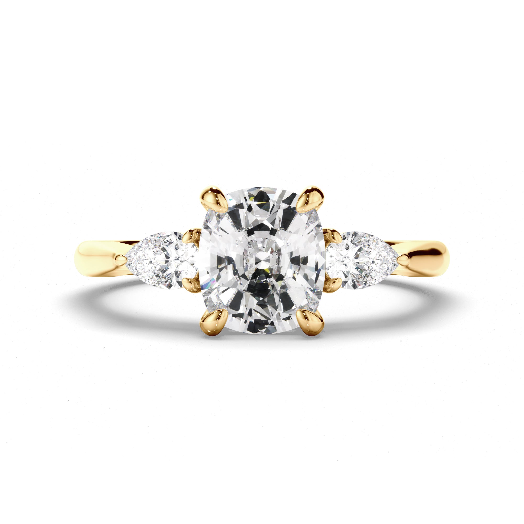 Alma - Cushion Cut Diamond Trilogy Engagement Ring with Pear Sides