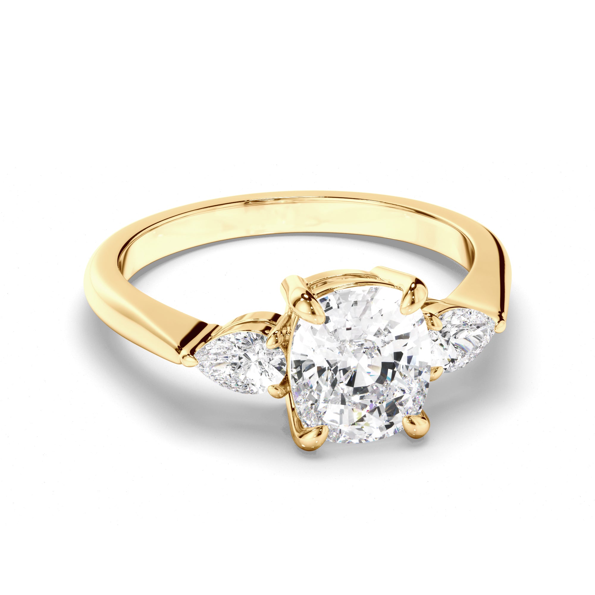 Alma - Cushion Cut Diamond Trilogy Engagement Ring with Pear Sides