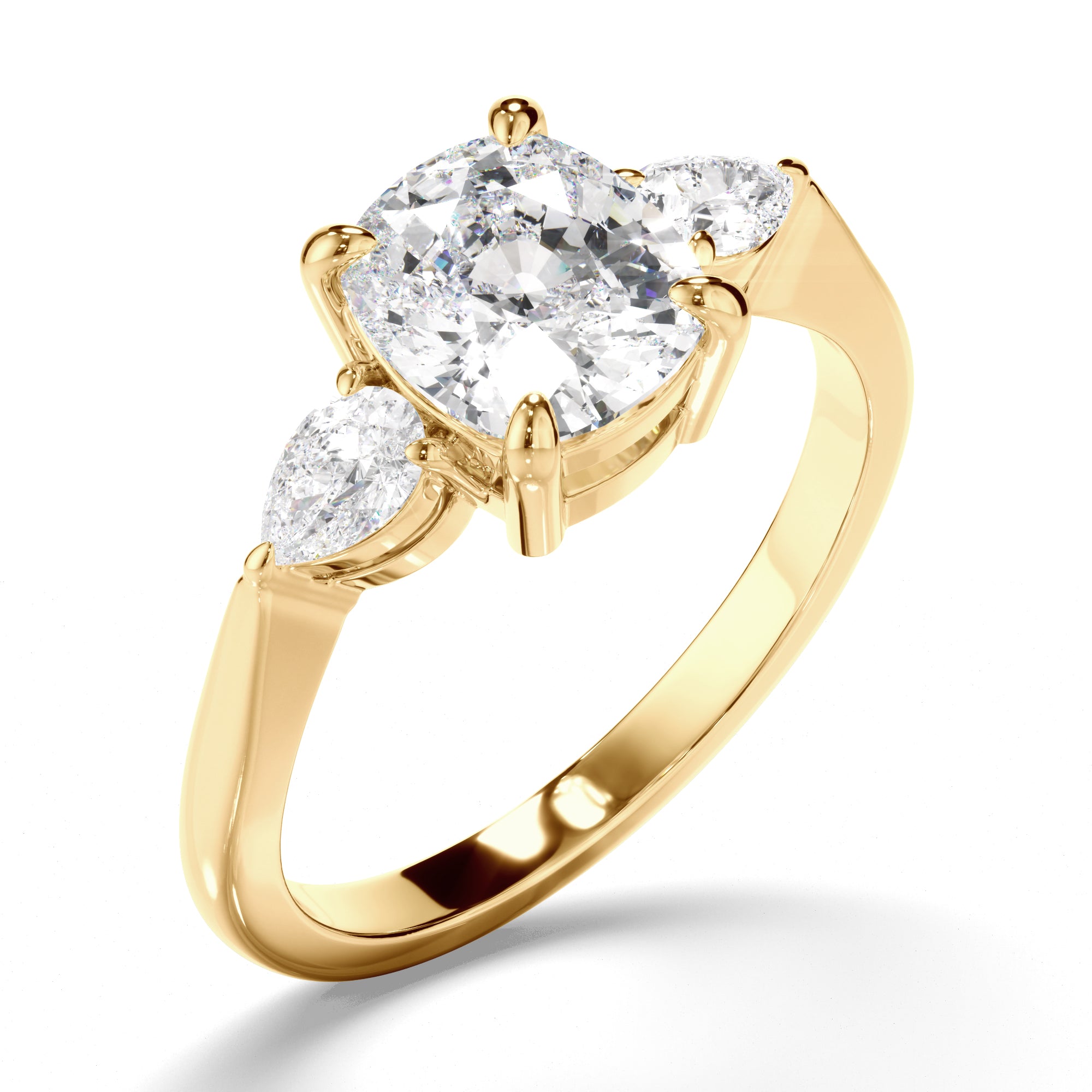 Alma - Cushion Cut Diamond Trilogy Engagement Ring with Pear Sides