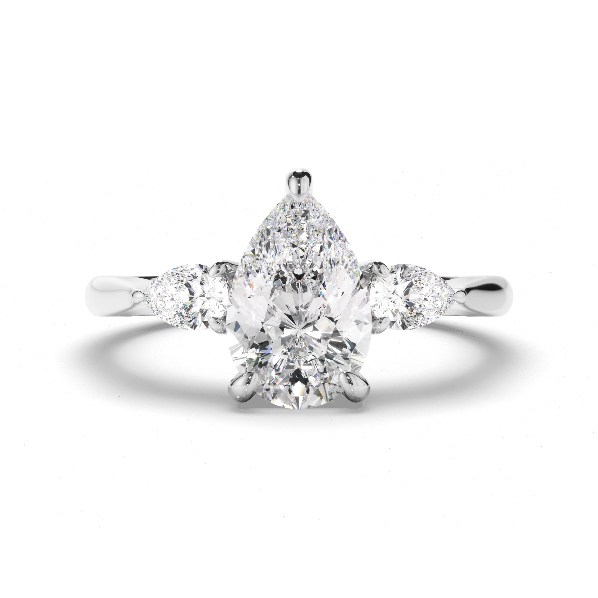 Ava - Pear Cut Diamond Trilogy Engagement Ring with Pear Sides