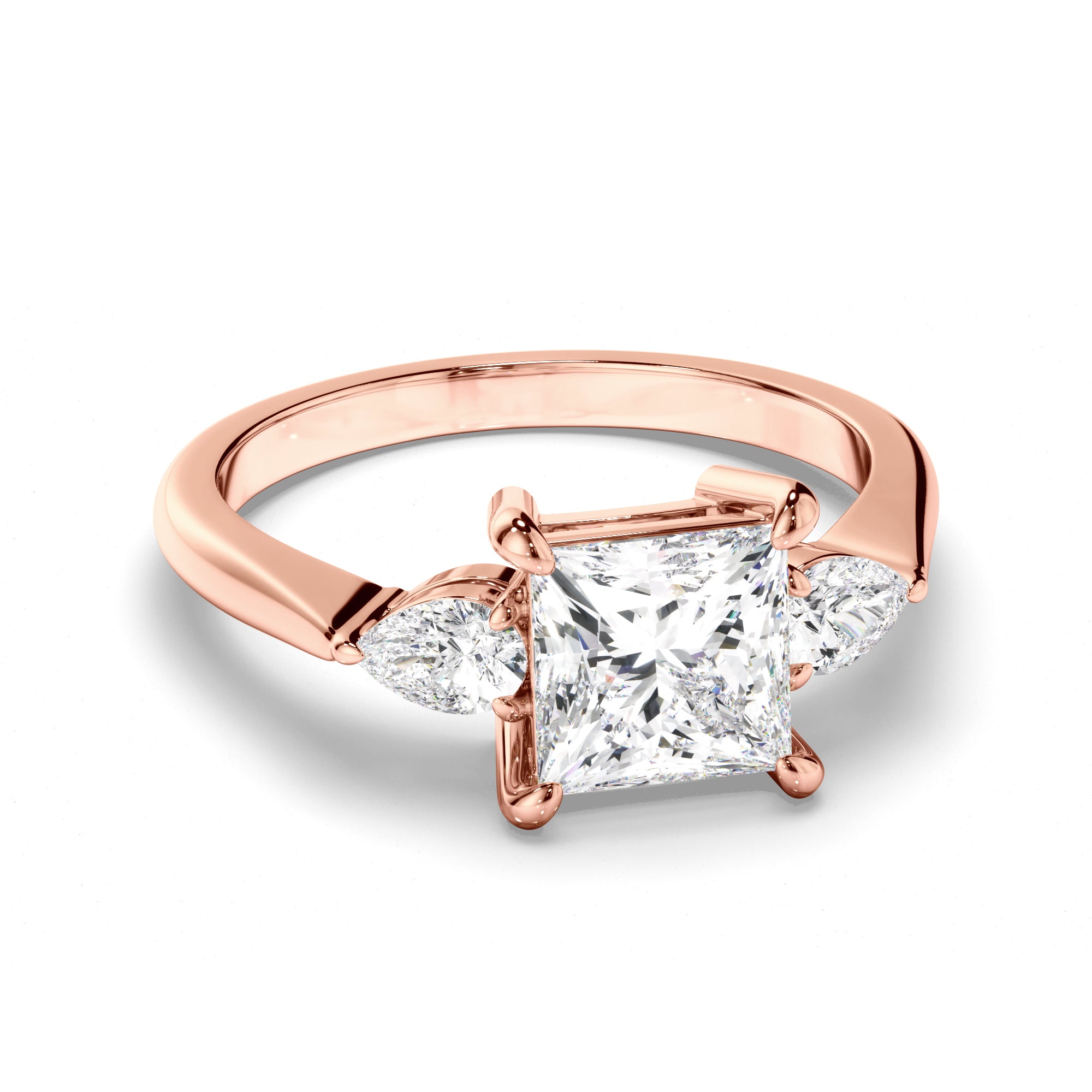 Eliza - Princess Cut Diamond Trilogy Engagement Ring with Pear Sides