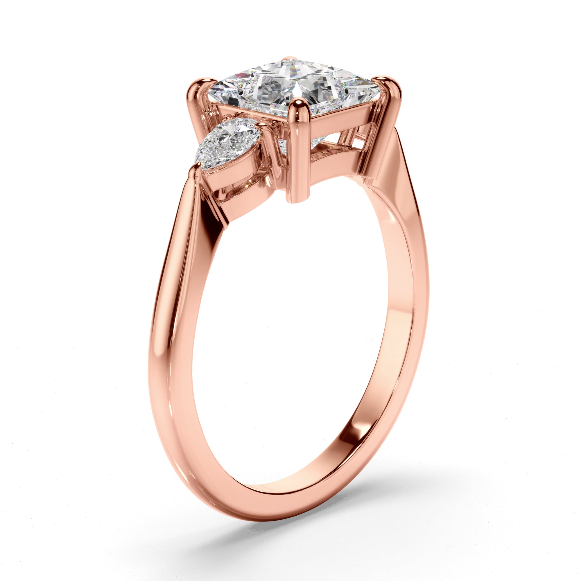 Eliza - Princess Cut Diamond Trilogy Engagement Ring with Pear Sides