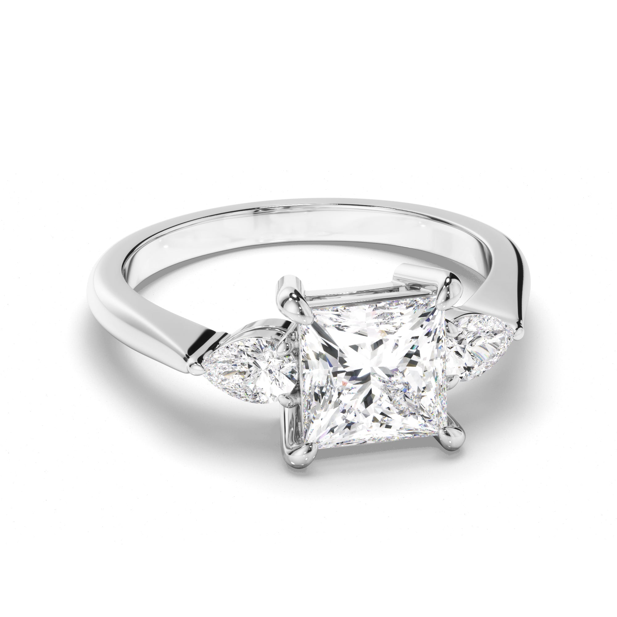 Eliza - Princess Cut Diamond Trilogy Engagement Ring with Pear Sides