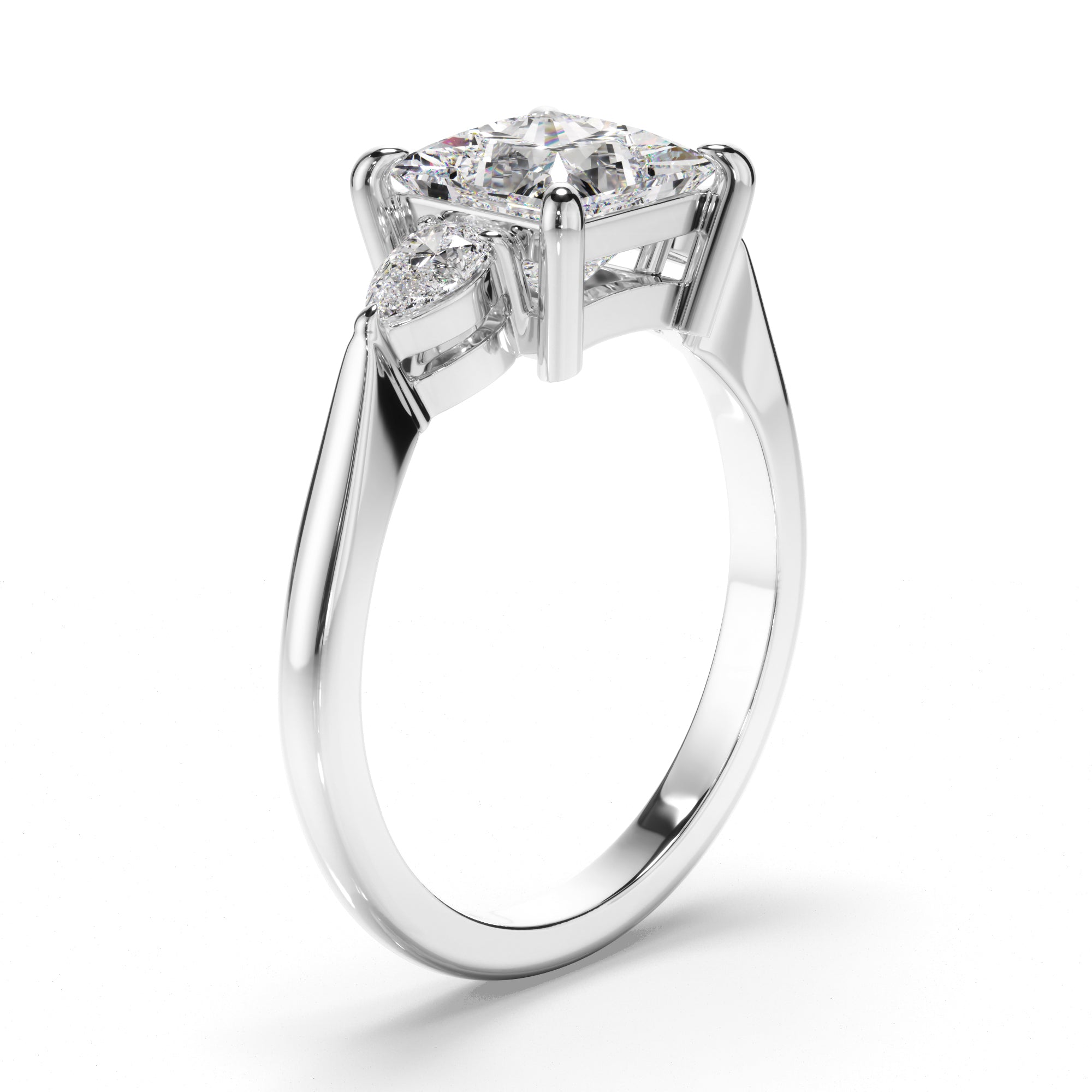 Eliza - Princess Cut Diamond Trilogy Engagement Ring with Pear Sides