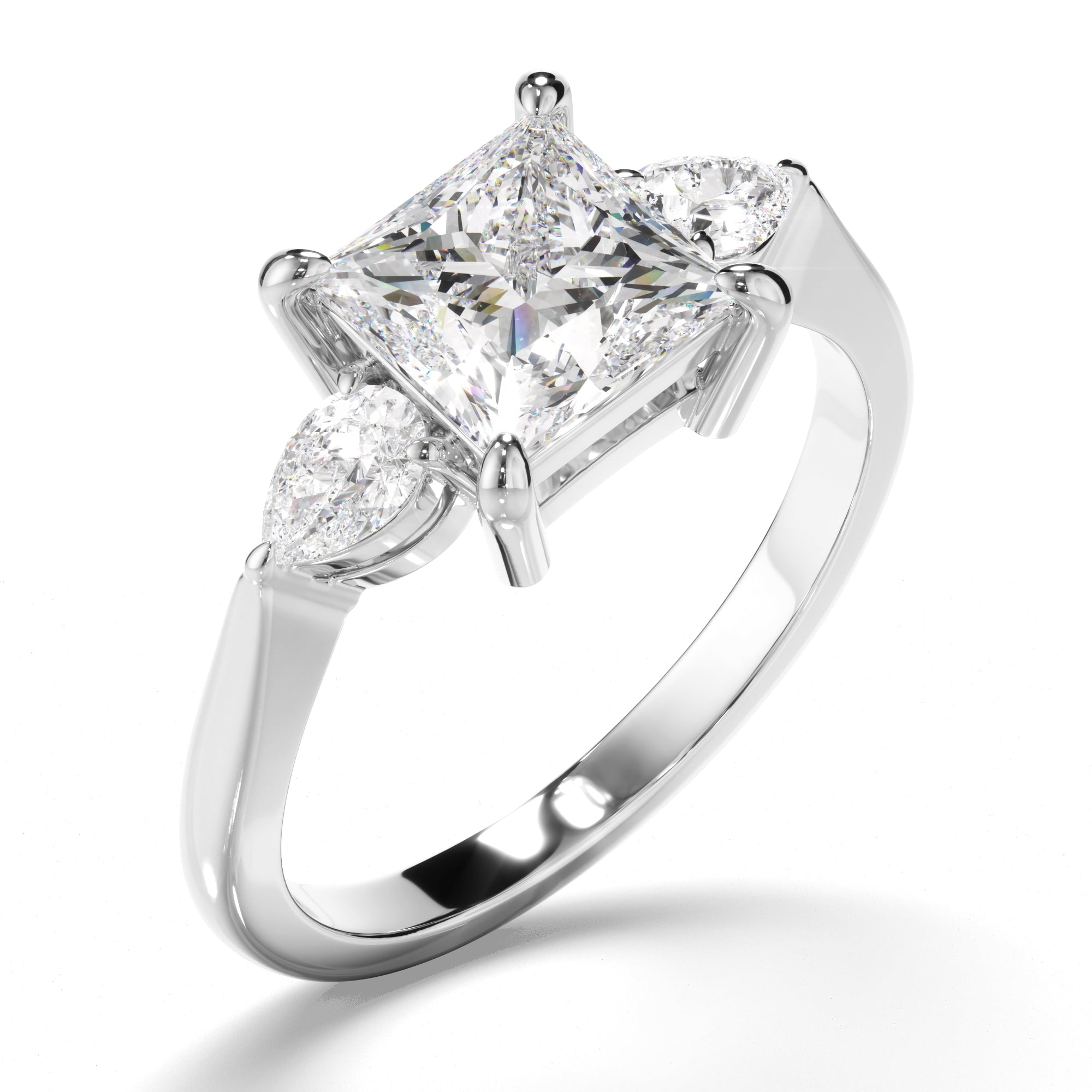 Eliza - Princess Cut Diamond Trilogy Engagement Ring with Pear Sides