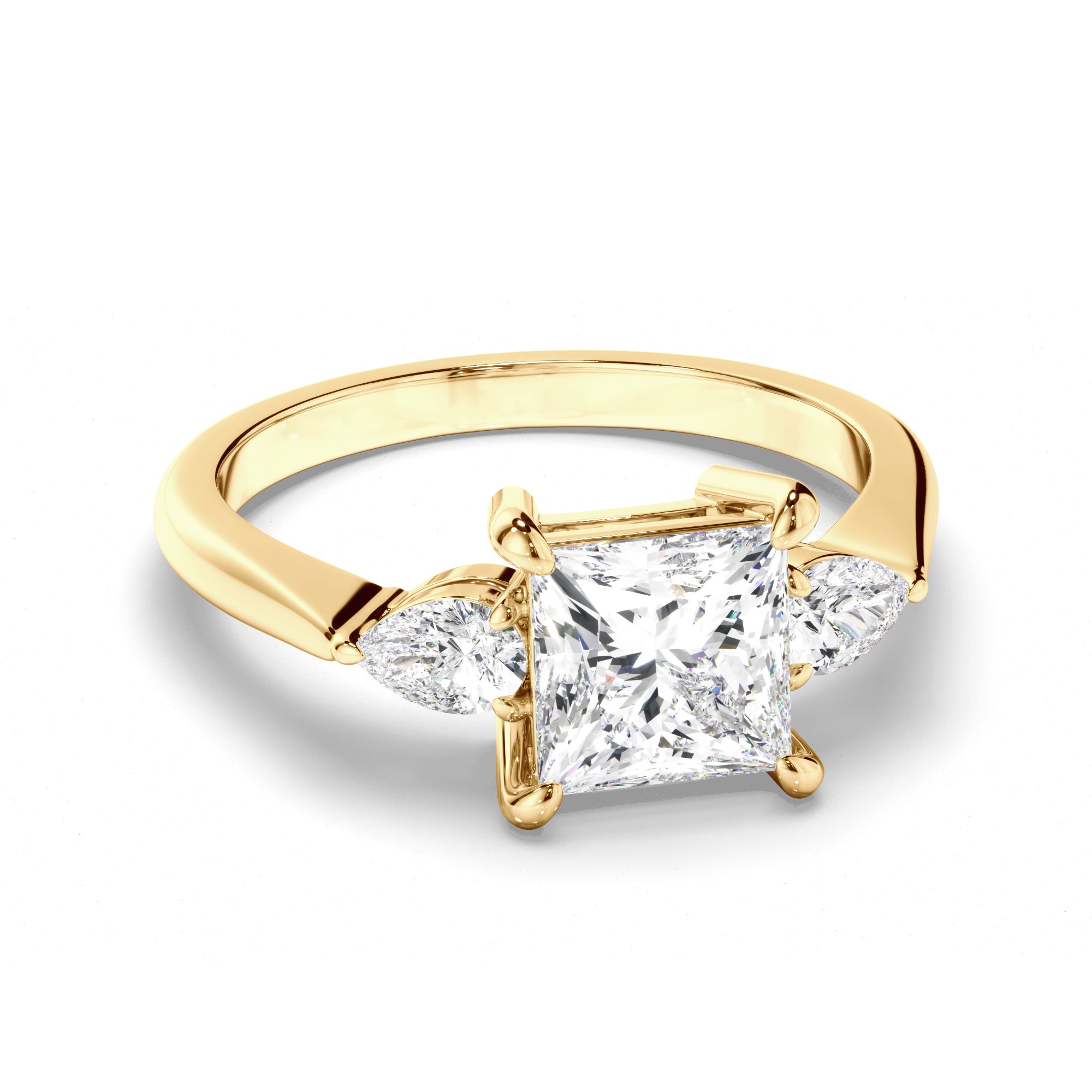 Eliza - Princess Cut Diamond Trilogy Engagement Ring with Pear Sides