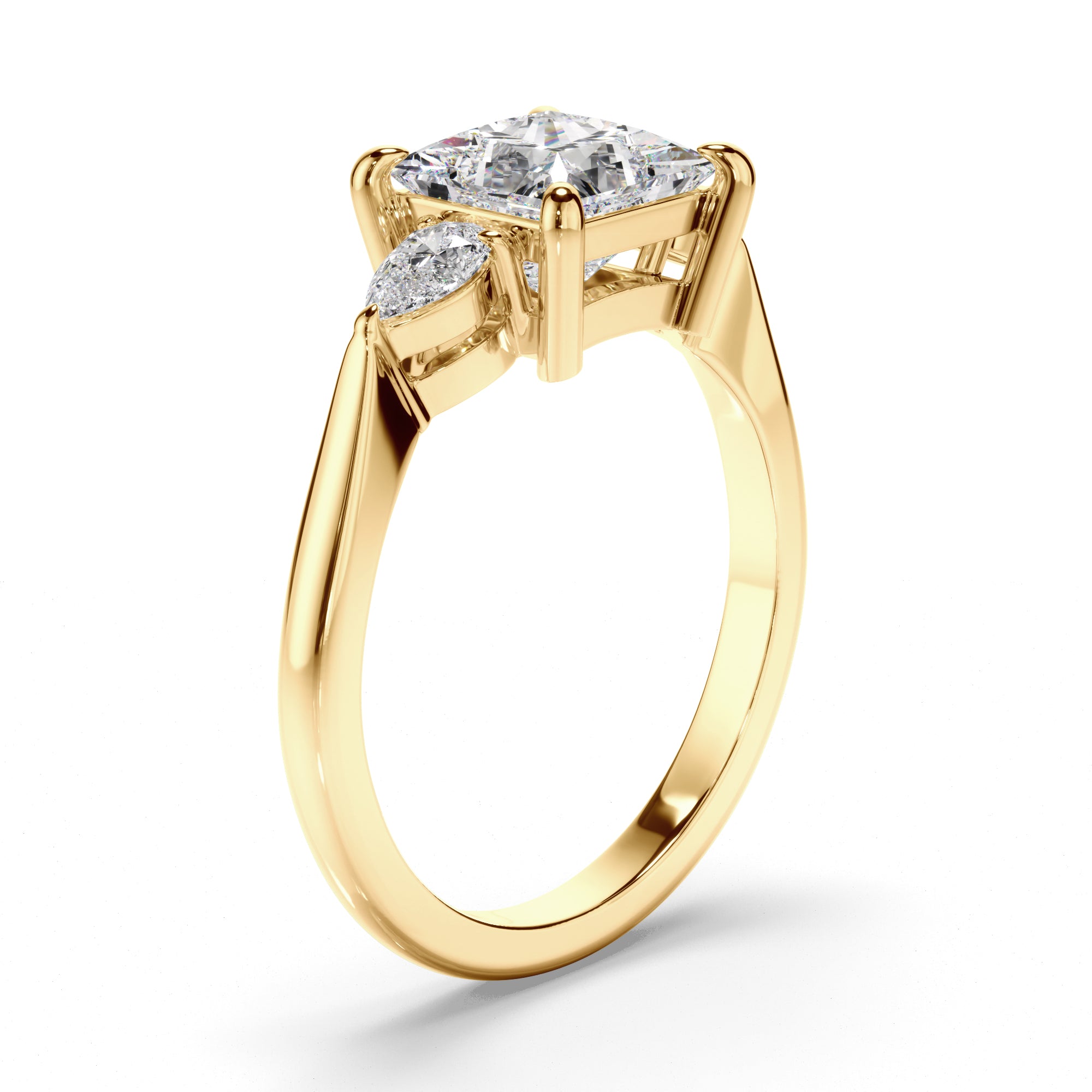 Eliza - Princess Cut Diamond Trilogy Engagement Ring with Pear Sides