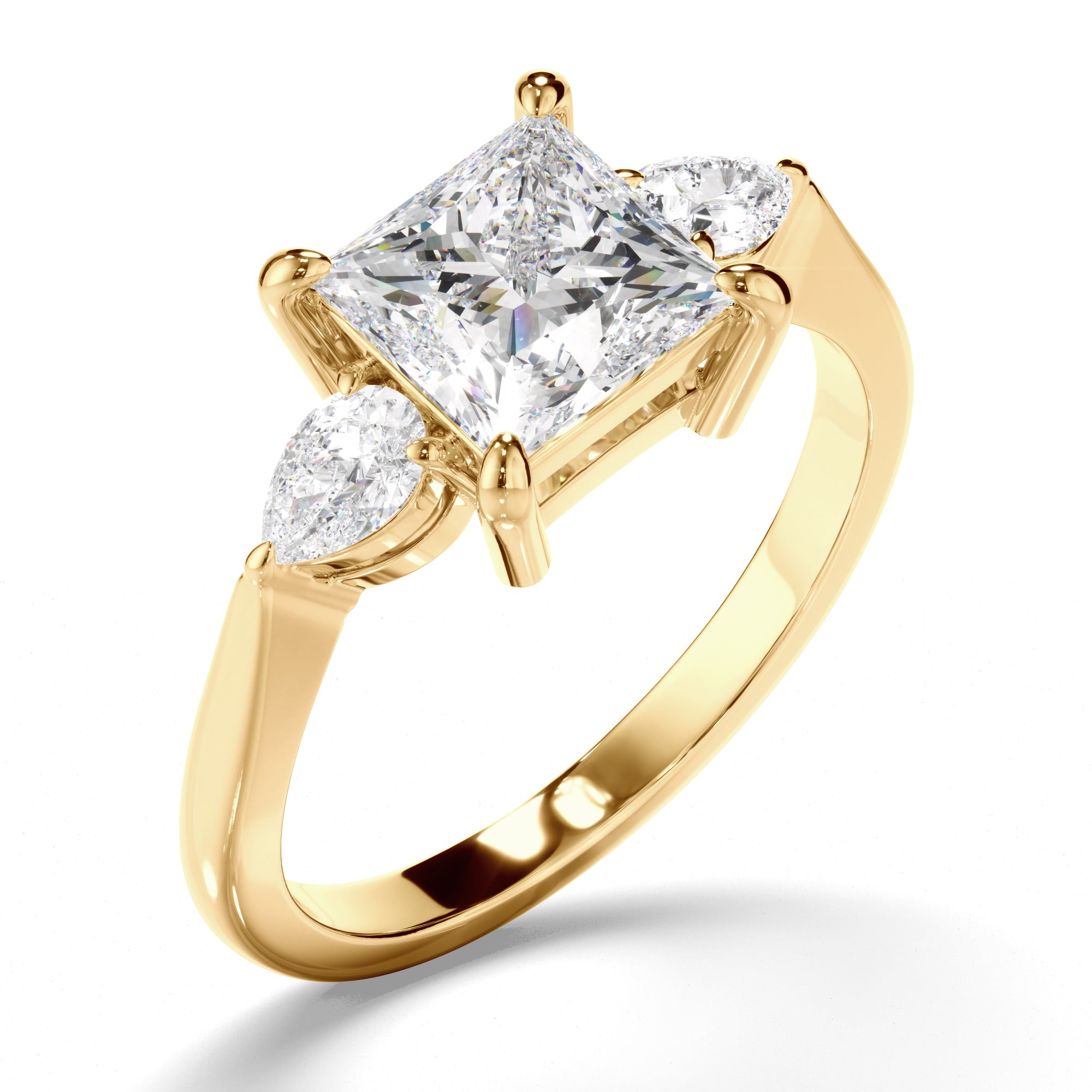 Eliza - Princess Cut Diamond Trilogy Engagement Ring with Pear Sides
