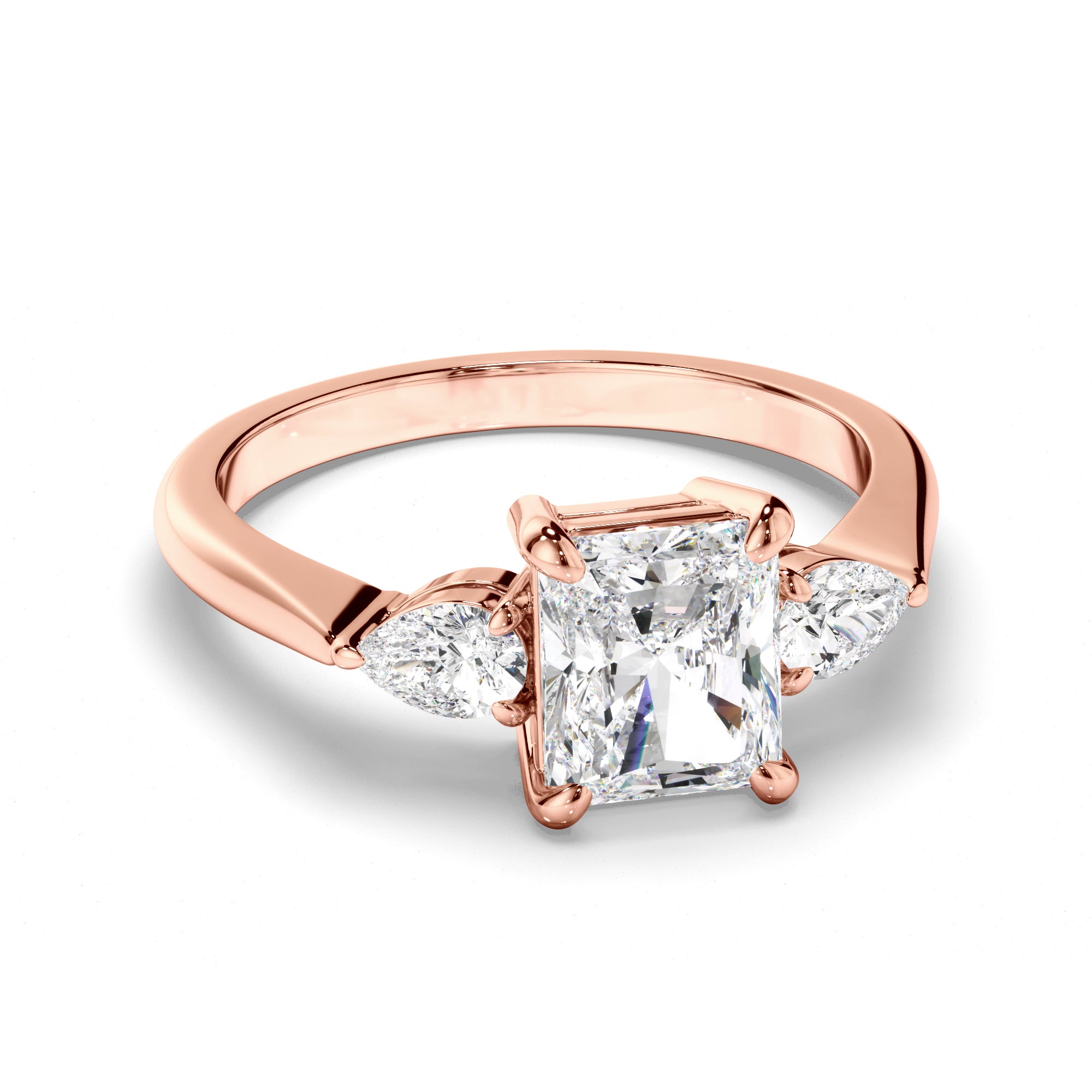 Marina - Radiant Cut Diamond Trilogy Engagement Ring with Pear Sides