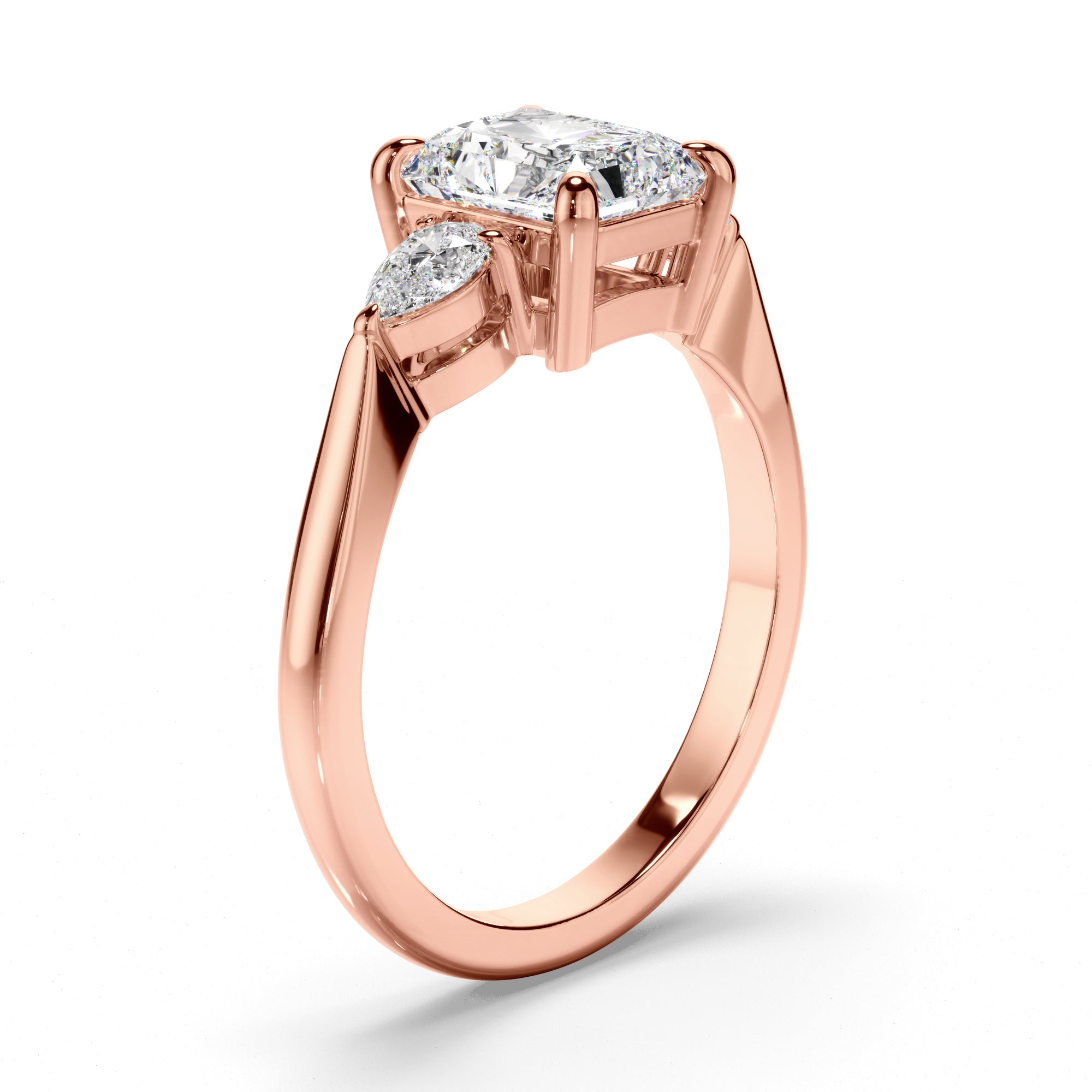 Marina - Radiant Cut Diamond Trilogy Engagement Ring with Pear Sides