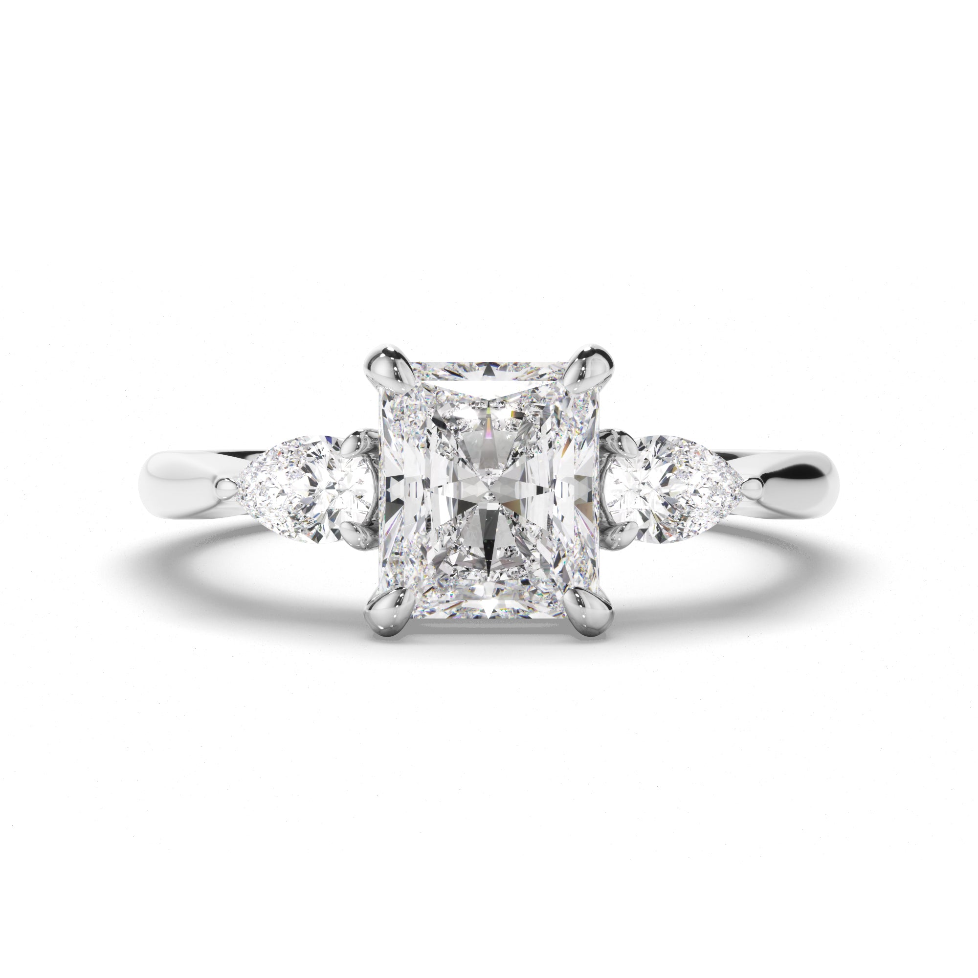 Marina - Radiant Cut Diamond Trilogy Engagement Ring with Pear Sides