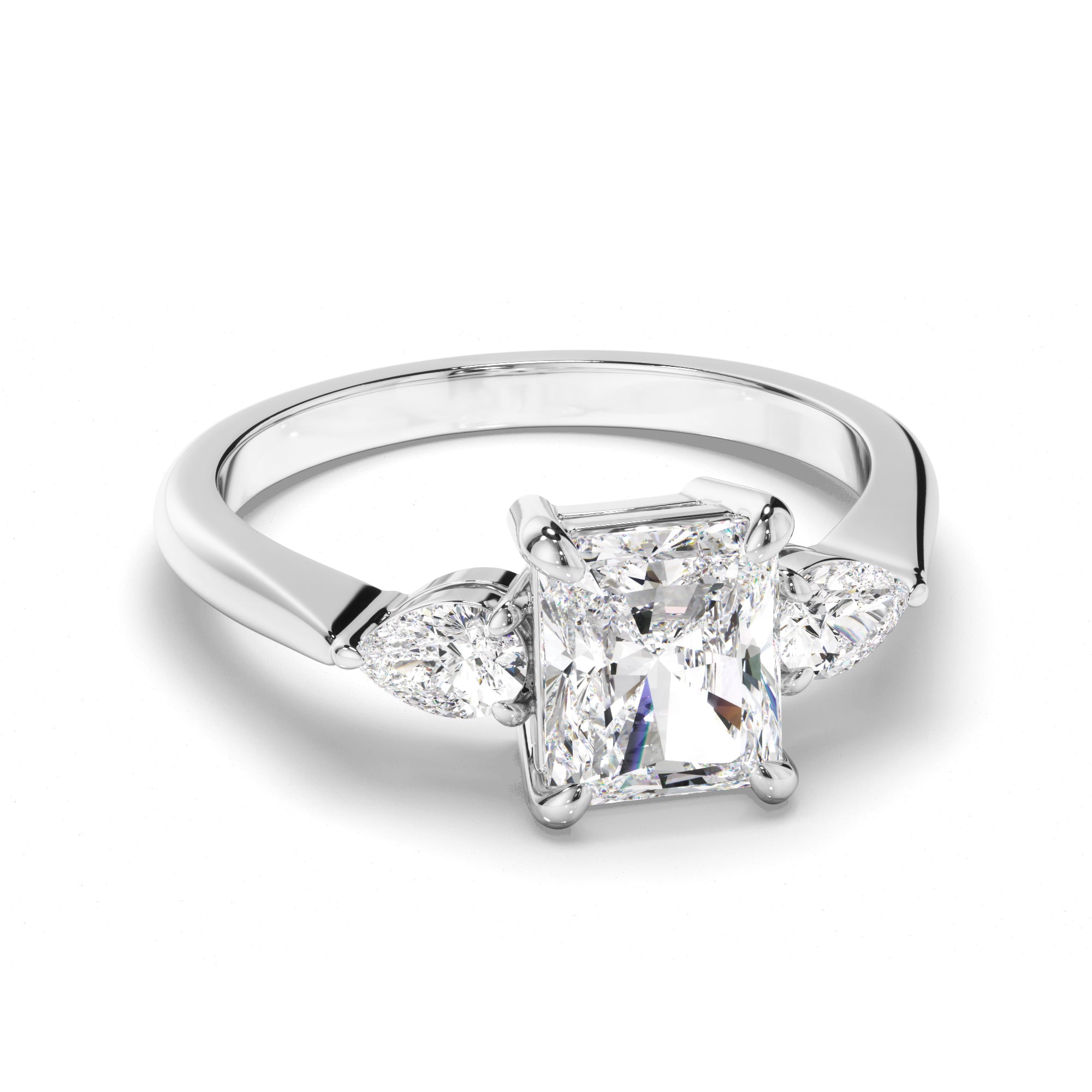 Marina - Radiant Cut Diamond Trilogy Engagement Ring with Pear Sides